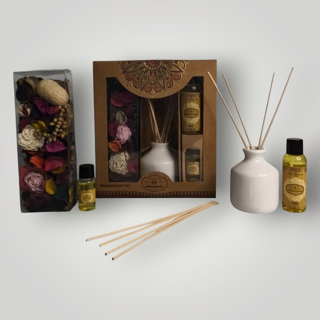 imperium aroma Lime Reed Diffuser Gift Set| 50 ml Oil | Aromatherapy Potpourri, Diffuser 50 g with 15 ml Refresher | 8 Rattan Sticks | Soft Aroma for Home & Offices-picture-3