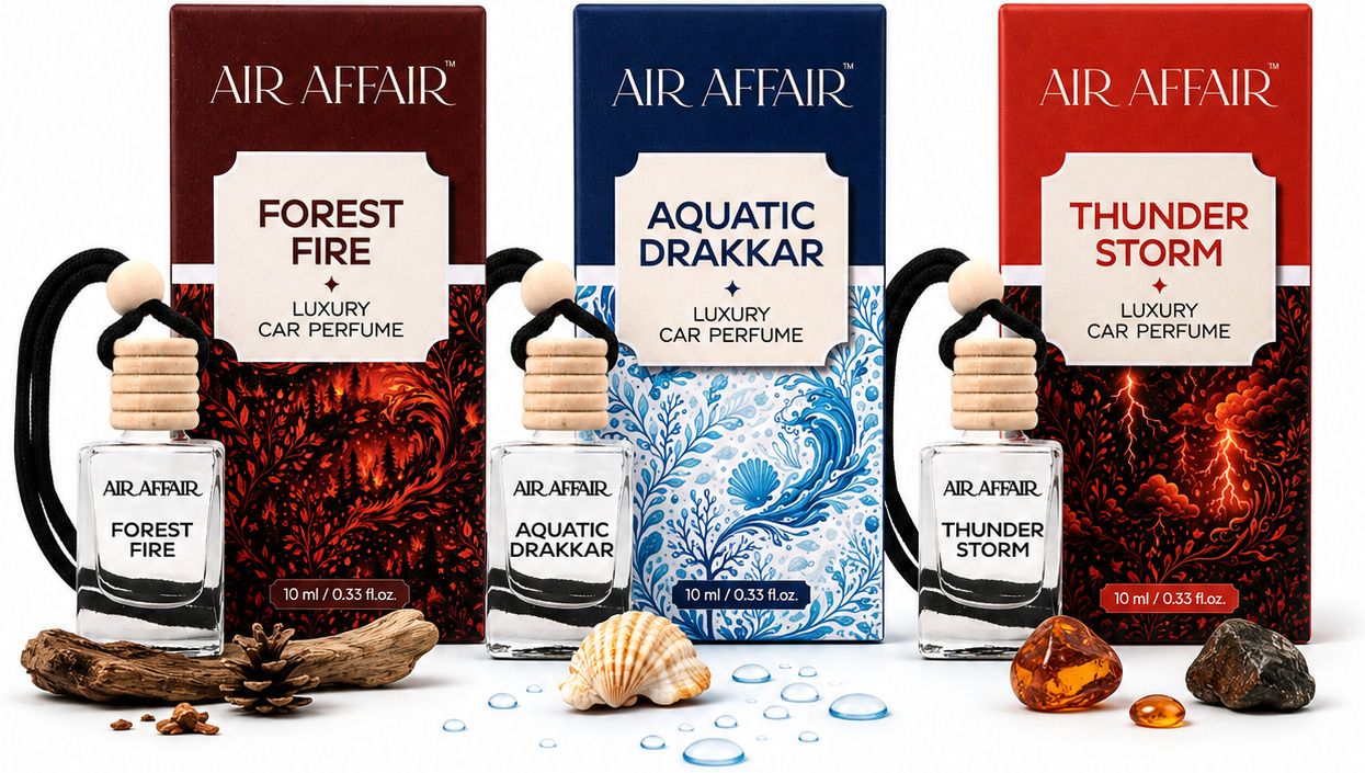 air affair Forest Fire, Aquatic Drakkar & Thunder Storm Diffuser Premium Hanging Car Perfume Set of 3 | Car Air Freshener Diffuser | Luxury Long Lasting Fragrance-picture-15