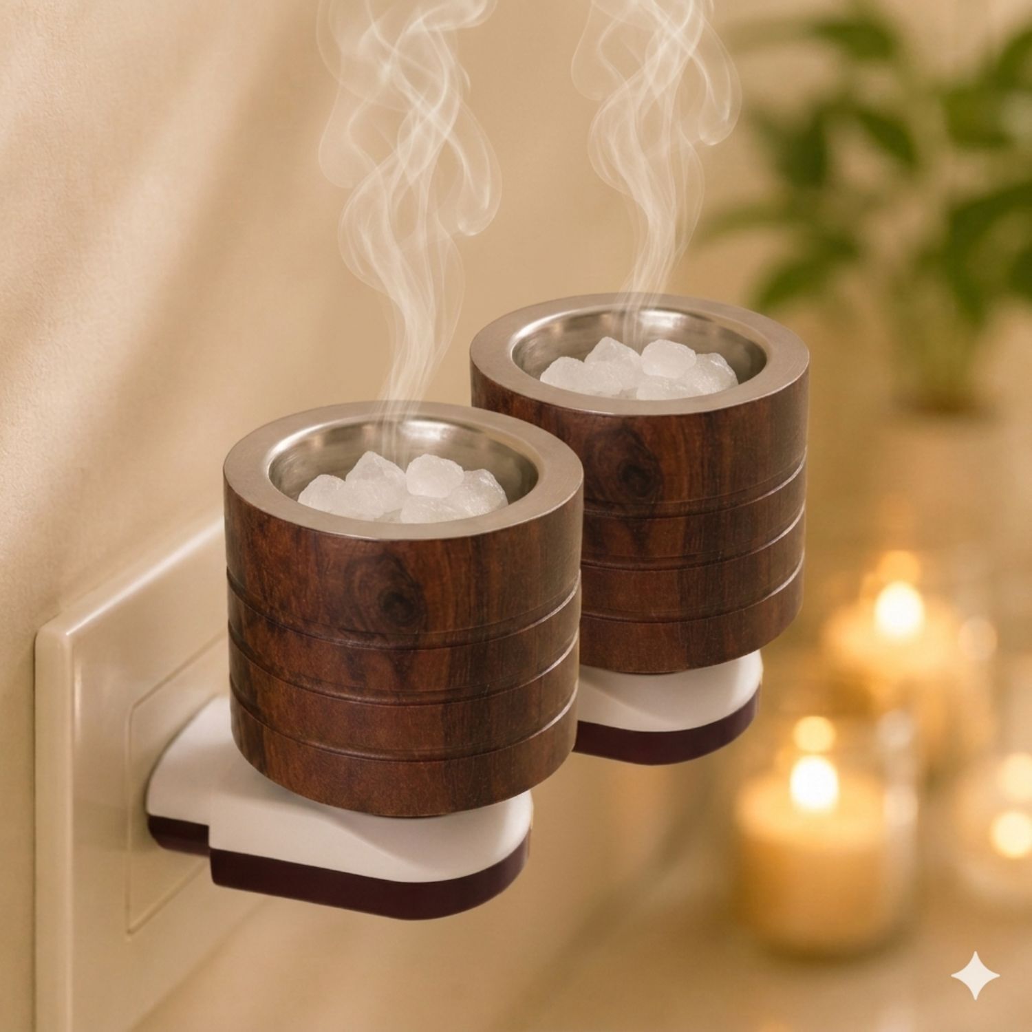 floryn decor Aromatherapy Diffuser Set Electric Aroma Oil Diffuser | Plug-in Camphor Diffuser with Wooden Finish | Kapoor Dani for Home, Office, Temple | Fragrance & Essential Oil Warmer-picture-1