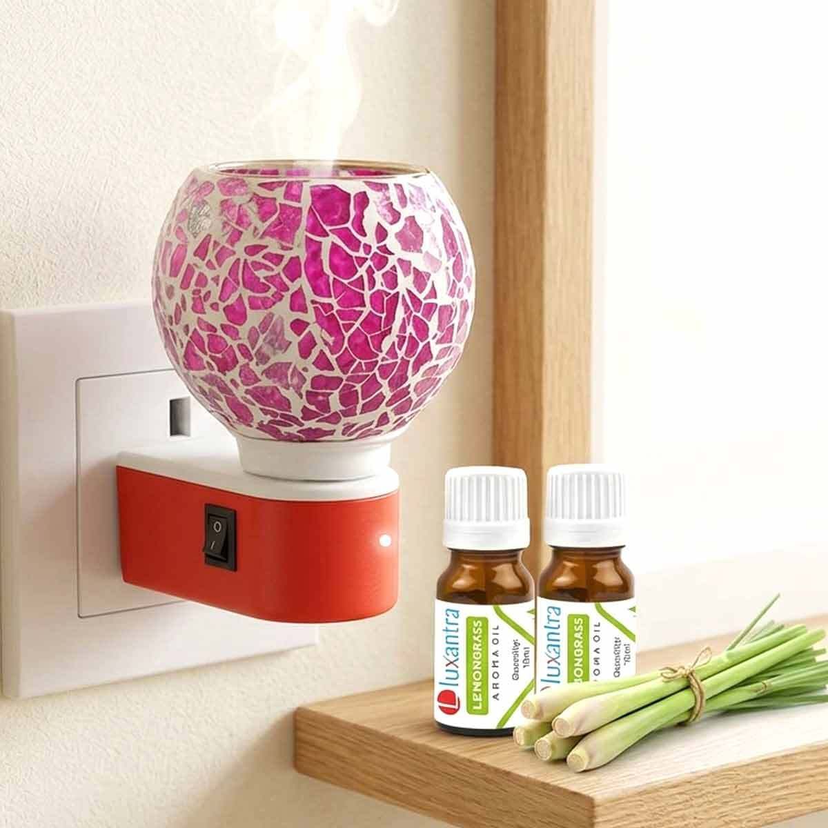 Lemongrass Fragrance Air Freshener Diffuser Set Electric Kapoor Dani Aroma Diffuser with Aroma Oil Combo | Plug-in Camphor Diffuser & Essential Oil Burner | Mosaic Glass Fragrance Vaporizer for Home, Office, Meditation & Pooja Room-image-30
