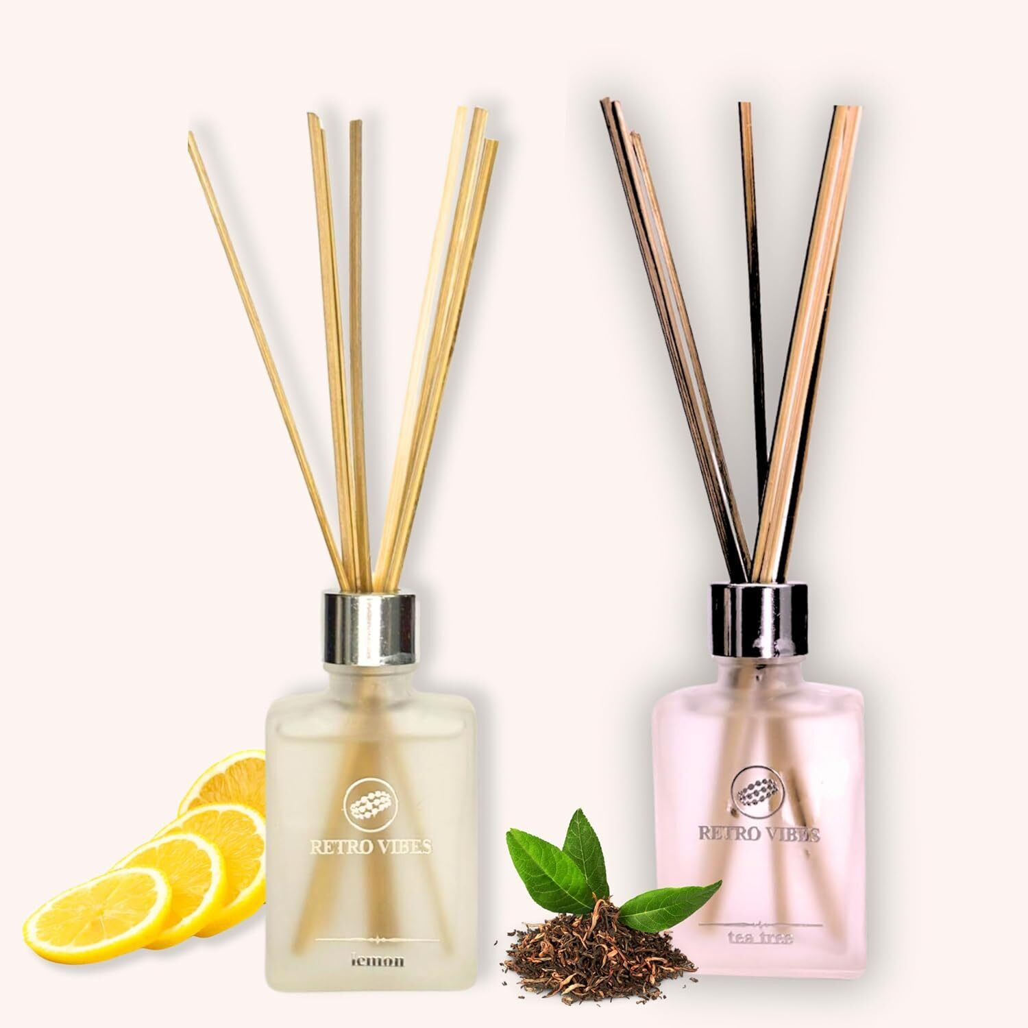 retro vibes Lemon & Tea Tree Reed Diffuser Set with 7 Bamboo Sticks Essential Oil Diffuser Set image 1