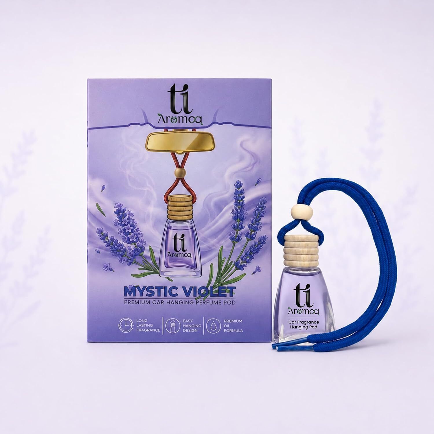 LAVENDER Car Freshener Diffuser Mystic Violet Premium Car Hanging Perfume Pod | 12ML | Lavender-Inspired Fragrance | Lasts Up to 45–60 Days | Wooden Diffuser Lid Technology | Essential Oil Compound Blend | Odour Eliminator-image-8