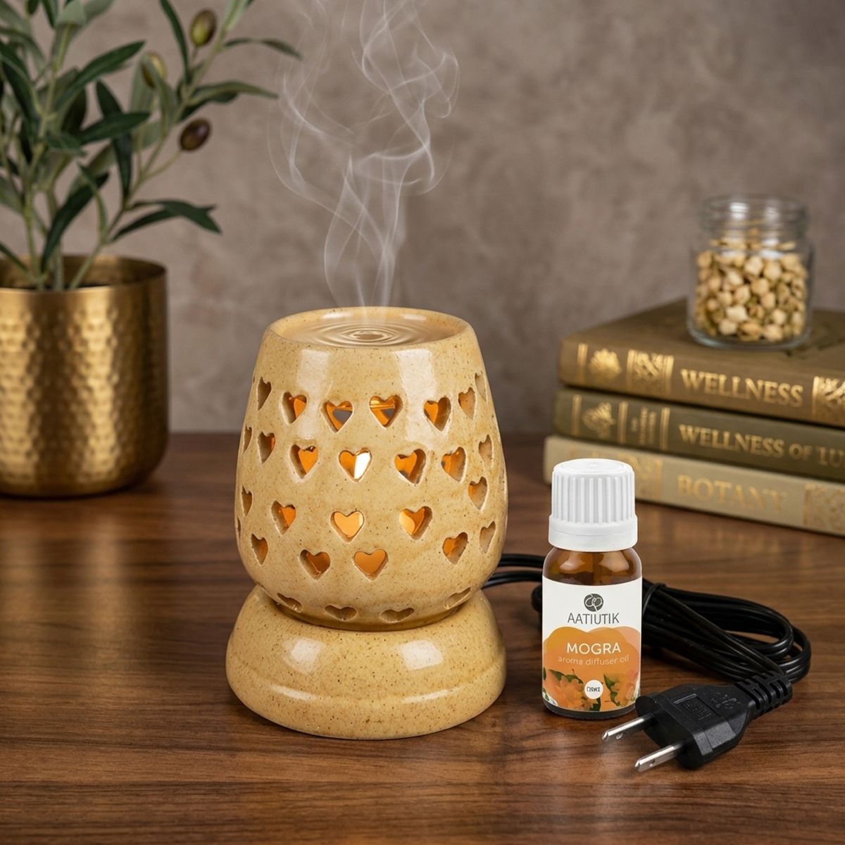 Mogra Fragrance Air Freshener Diffuser Set Premium Ceramic Electric Aroma Oil Diffuser with Heart Cut Design | Essential Oil Burner for Home, Office, Spa & Meditation | Fragrance Air Freshener (Ivory)-image-28