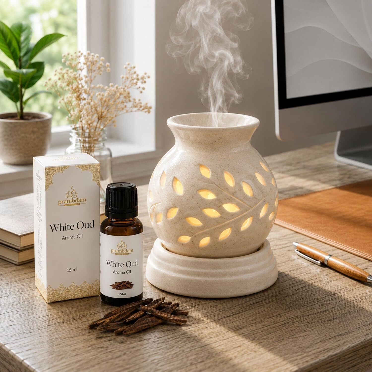 White Oud Diffuser Set White Oud Aroma Oil Burner | Electric Ceramic Diffuser Set |Aromatherapy|Gifting-image-48