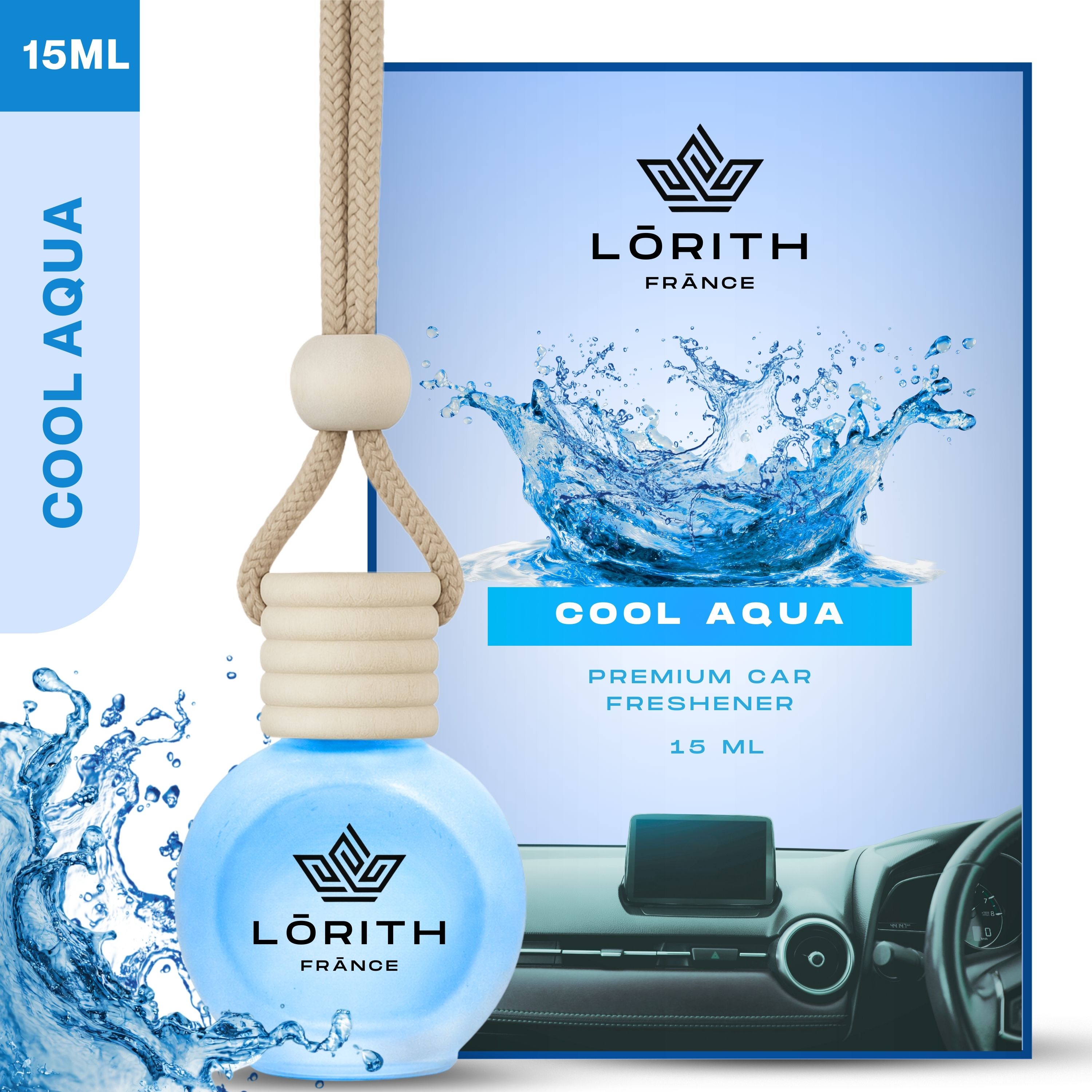 Cool Aqua Car Freshener Diffuser Set Car Perfume Combo Best Pack of 1 Premium Hanging Car Air Freshener (Cool Aqua) (15ML) Long Lasting Natural Essential Oil Glass Bottle Car Accessories-image-49