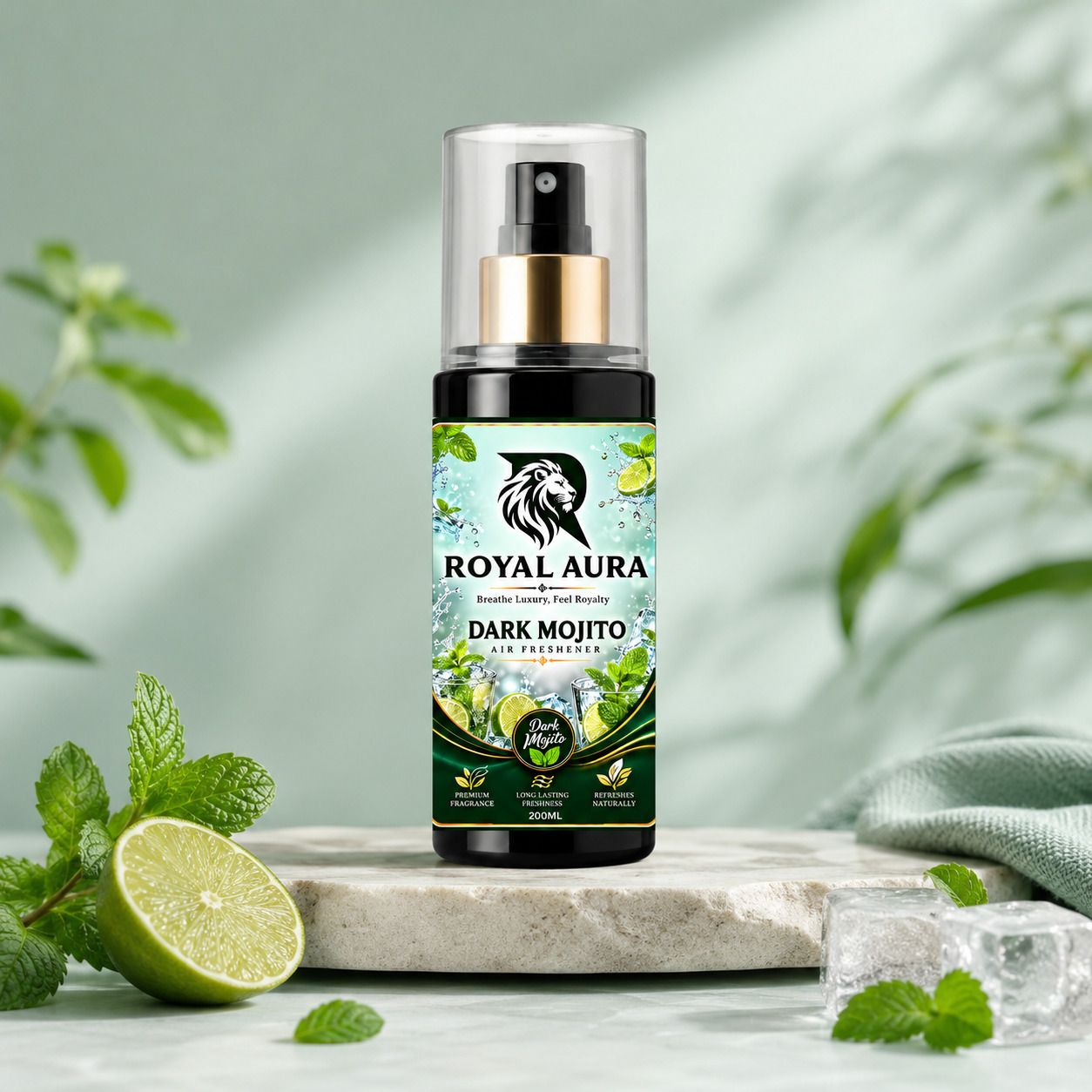 royal aura Dark Mojito (Mint & Lime) Spray Dark Mojito Air Freshener Spray 200ml | Long Lasting Room Freshener | Car, Home, Office & Bathroom Fragrance Spray | Premium Fresh Mint & Lime Aroma-picture-22