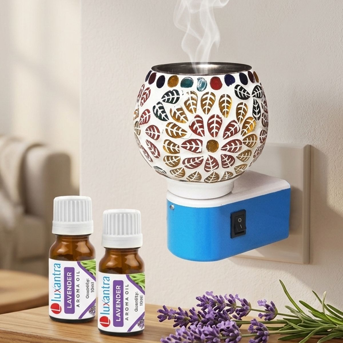 Lavender Fragrance Air Freshener Diffuser Set Electric Kapoor Dani Camphor Diffuser with Decorative Ceramic Aroma Lamp | Smoke-Free Air Freshener & Essential Oil Burner | Plug-in Kapoor Dani for Home, पूजा & Aromatherapy-image-17