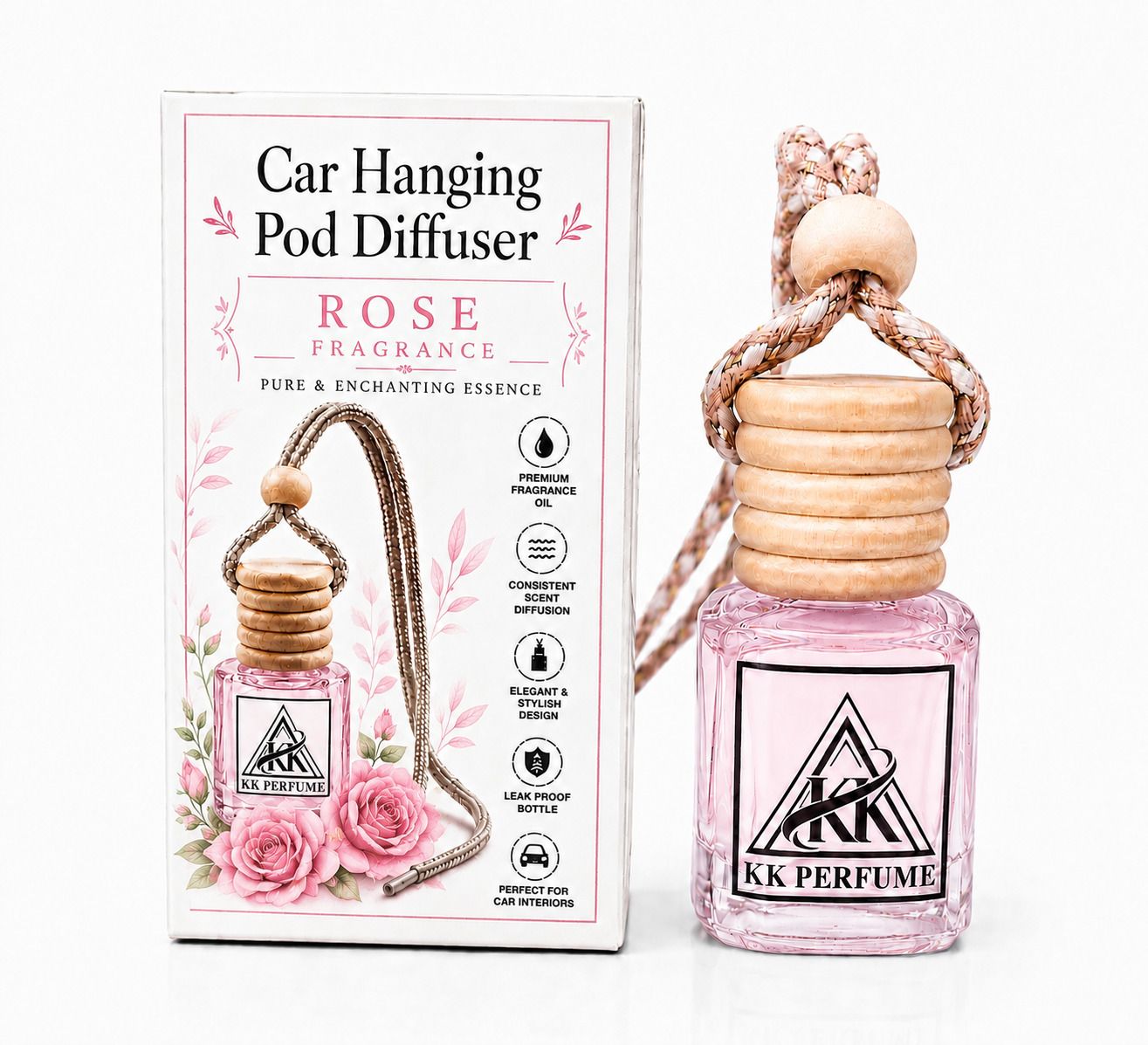 kk perfume Rose Diffuser Rose Bloom Car Perfume – Long Lasting Hanging Air Freshener | Premium Floral Fragrance | Wooden Cap Glass Bottle-picture-15