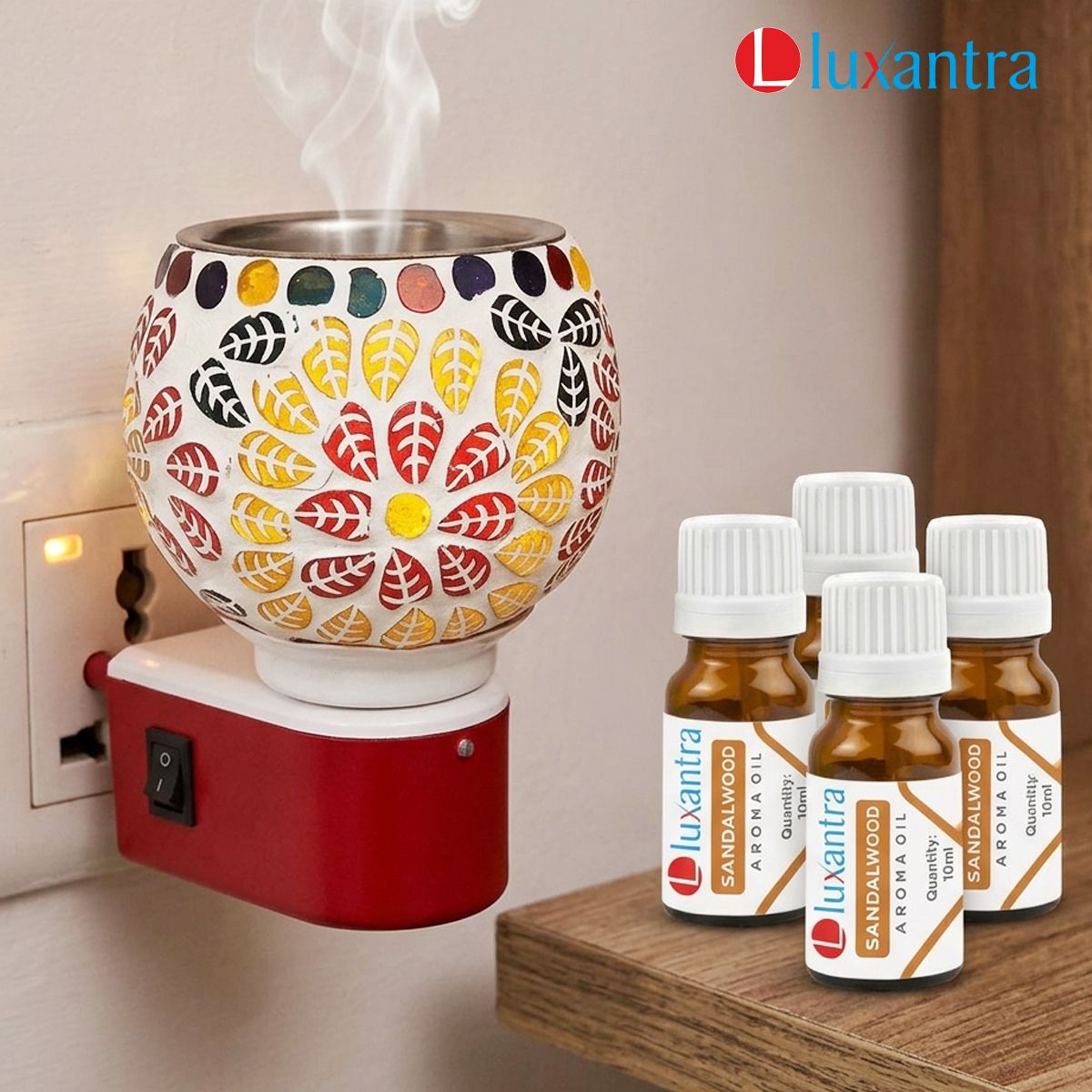 Sandalwood Fragrance Air Freshener Diffuser Set Electric Kapoor Dani Camphor Diffuser with Ceramic Aroma Burner & 4 Fragrance Aroma Oils of10 ml each, for Home, Hotel, Office & Spa-image-39