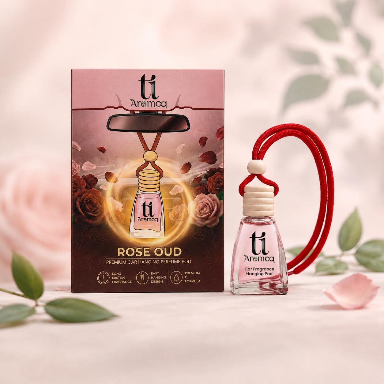 Rose Car Freshener Diffuser Rose Oud Premium Car Perfume Hanging Pod | 12ML | Lasts Up to 45–60 Days | Wooden Diffuser Lid Technology | Blended Essential Oil Car Freshener | Car Odour Eliminator-image-26