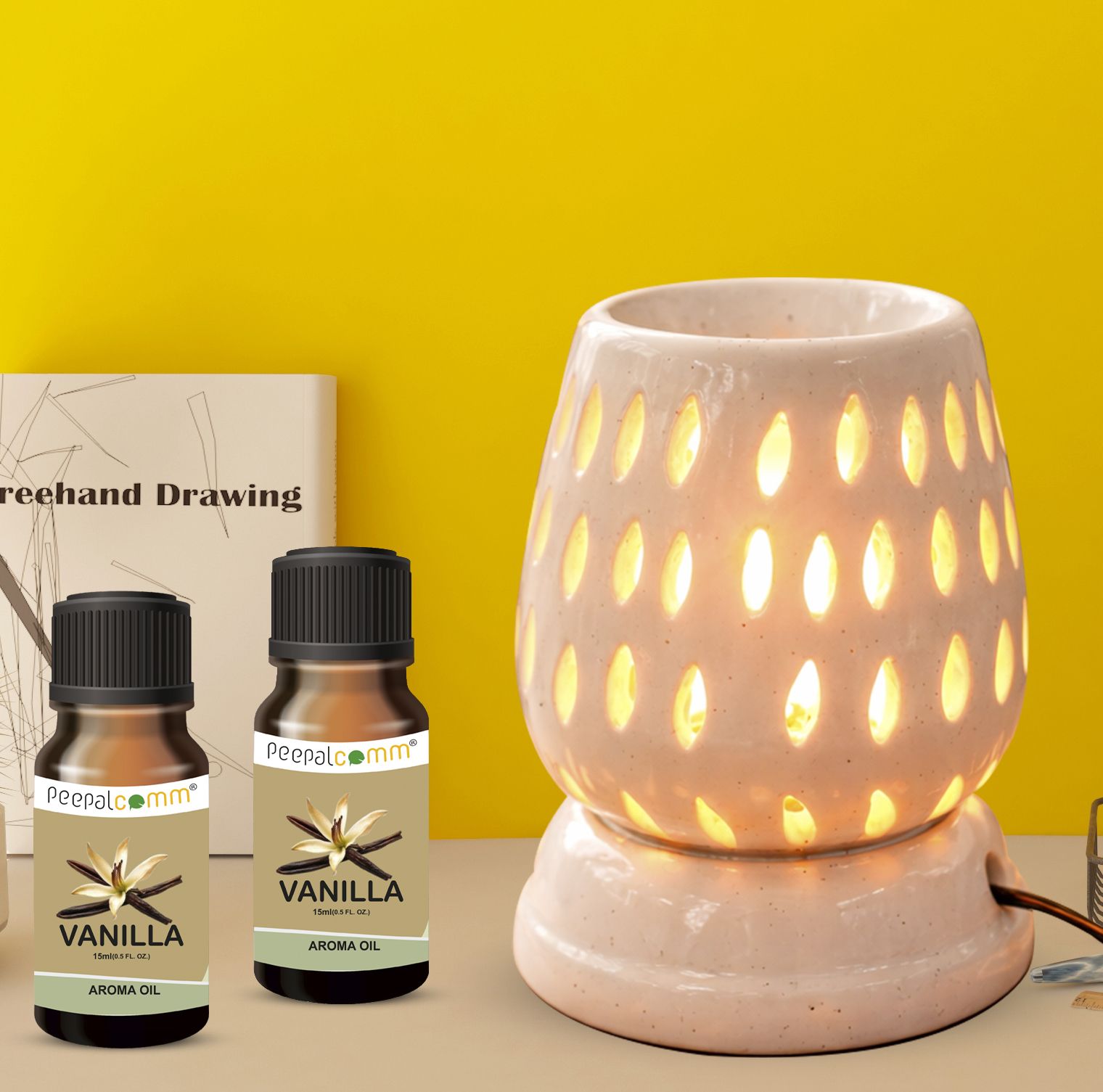 Aroma Oil Electric Diffuser, Air Freshener With 2 Vanilla Fragrance 15ml Each Diffuser Set Handcrafted Ceramic Electric Aroma Diffuser| Air Freshener |Aroma Oil Burner P11-image-6