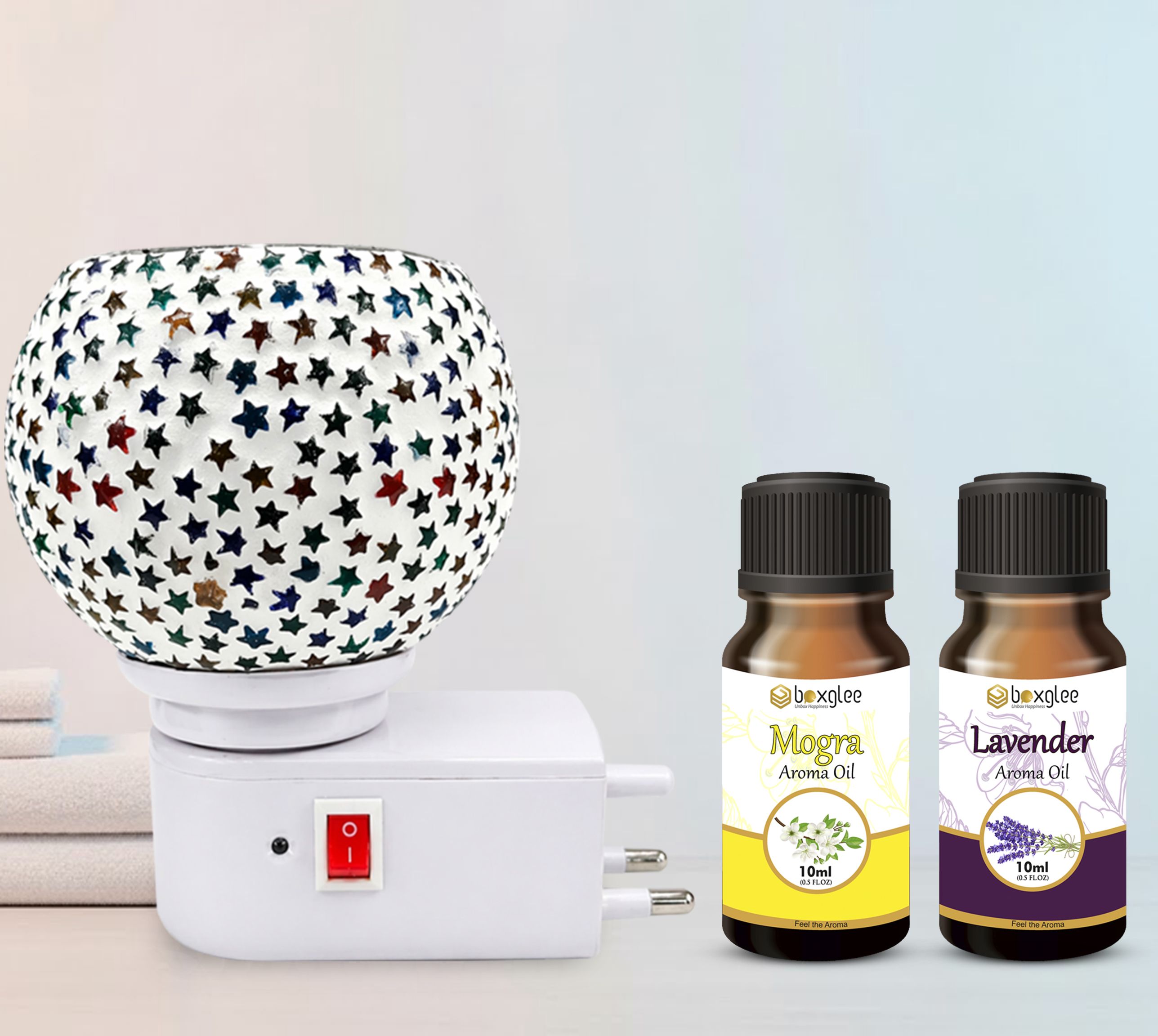 Multifragrance Diffuser Set Night Lamp Kapoor Dani with Mogra + Lavender Oil 10ML for Home,Office Decor A3-image-1