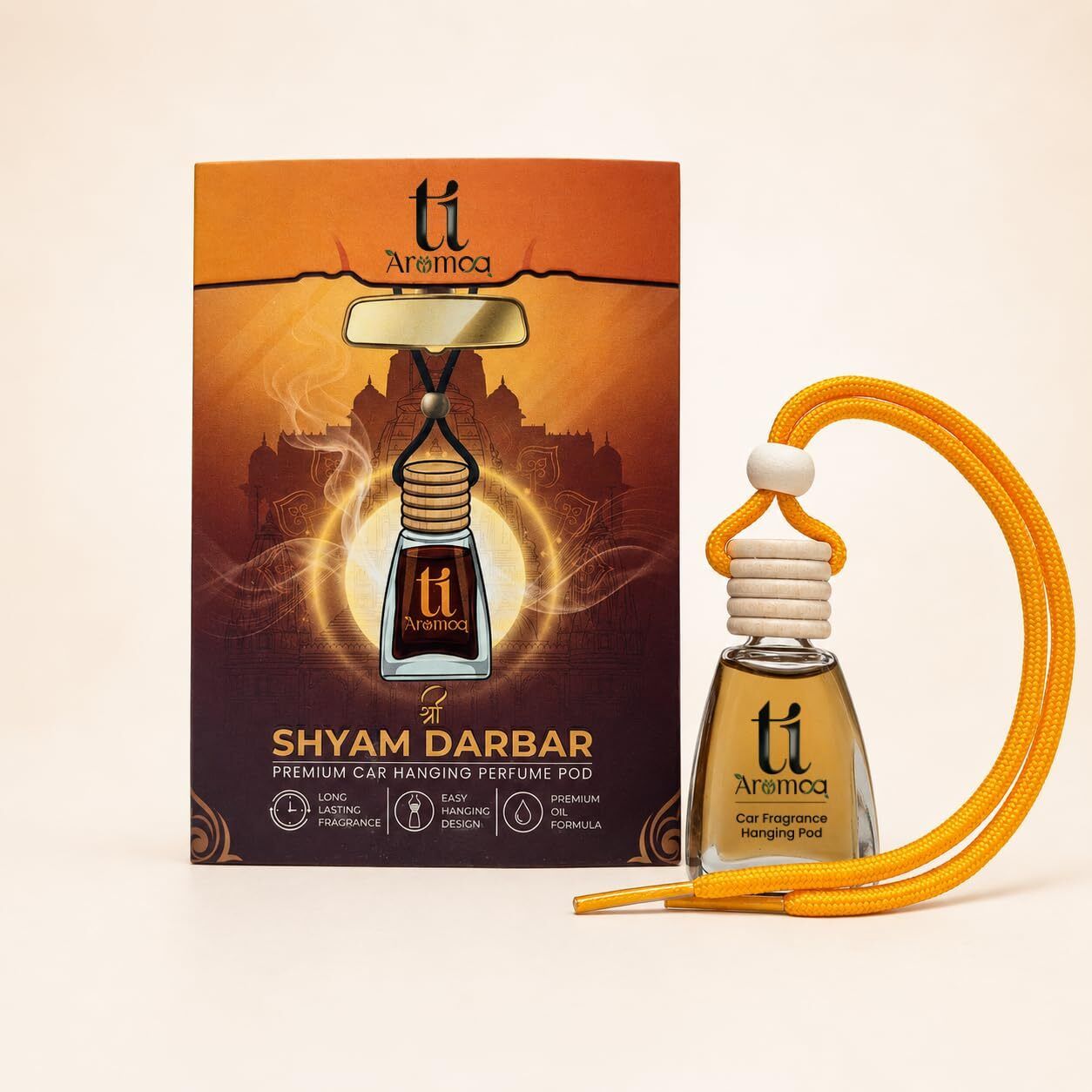 DIVINE DEVOTIONAL Car Freshener Diffuser Shree Shyam Darbar Premium Car Hanging Perfume Pod | 12ML | Lasts Up to 45–60 Days | Wooden Diffuser Lid Technology | Essential Oil Compound Blend | Eliminates Odours-image-2