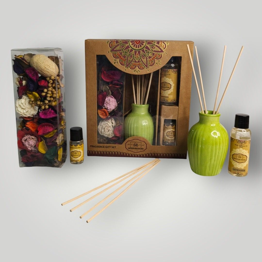 imperium aroma Ceramic Reed Diffuser | 50 ml Lavender Diffuser Set, Potpourri 50 g with 15 ml Oil | 8 Rattan Sticks | Refreshing Fragrance for Home & Offices-picture-4