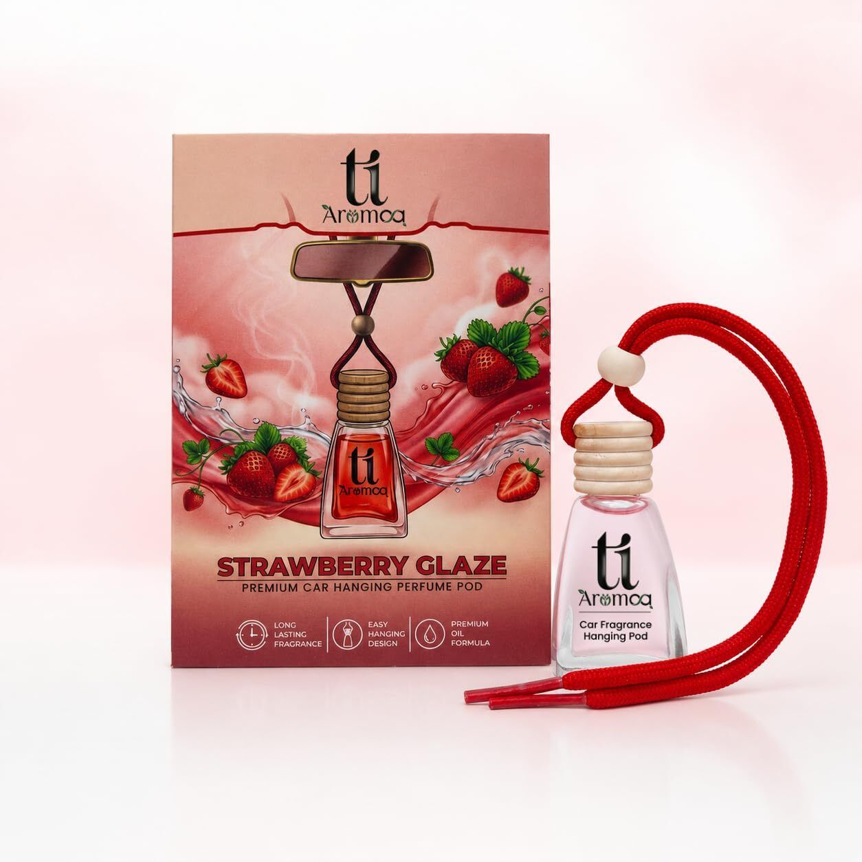 Strawberry Car Freshener Diffuser Strawberry Glaze Premium Car Hanging Perfume Pod | 12ML | Lasts Up to 45–60 Days | Wooden Diffuser Lid Technology | Essential Oil Compound Blend | Odour Eliminator-image-10