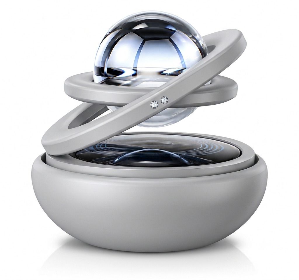 tabbymart Orange Diffuser Solar Powered Car Air Freshner 360 Degree Rotating Double Ring (Silver)-picture-4