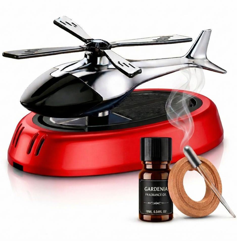Gardenia Diffuser Solar Helicopter Car Air Freshener Dashboard (Red)-image-19