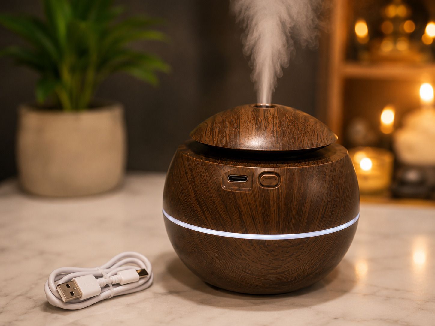 Aroma Diffuser-Wood Diffuser Set Essential Oil Diffuser Ultrasonic Aroma Brown AD -01 Humidifier for Home-image-0