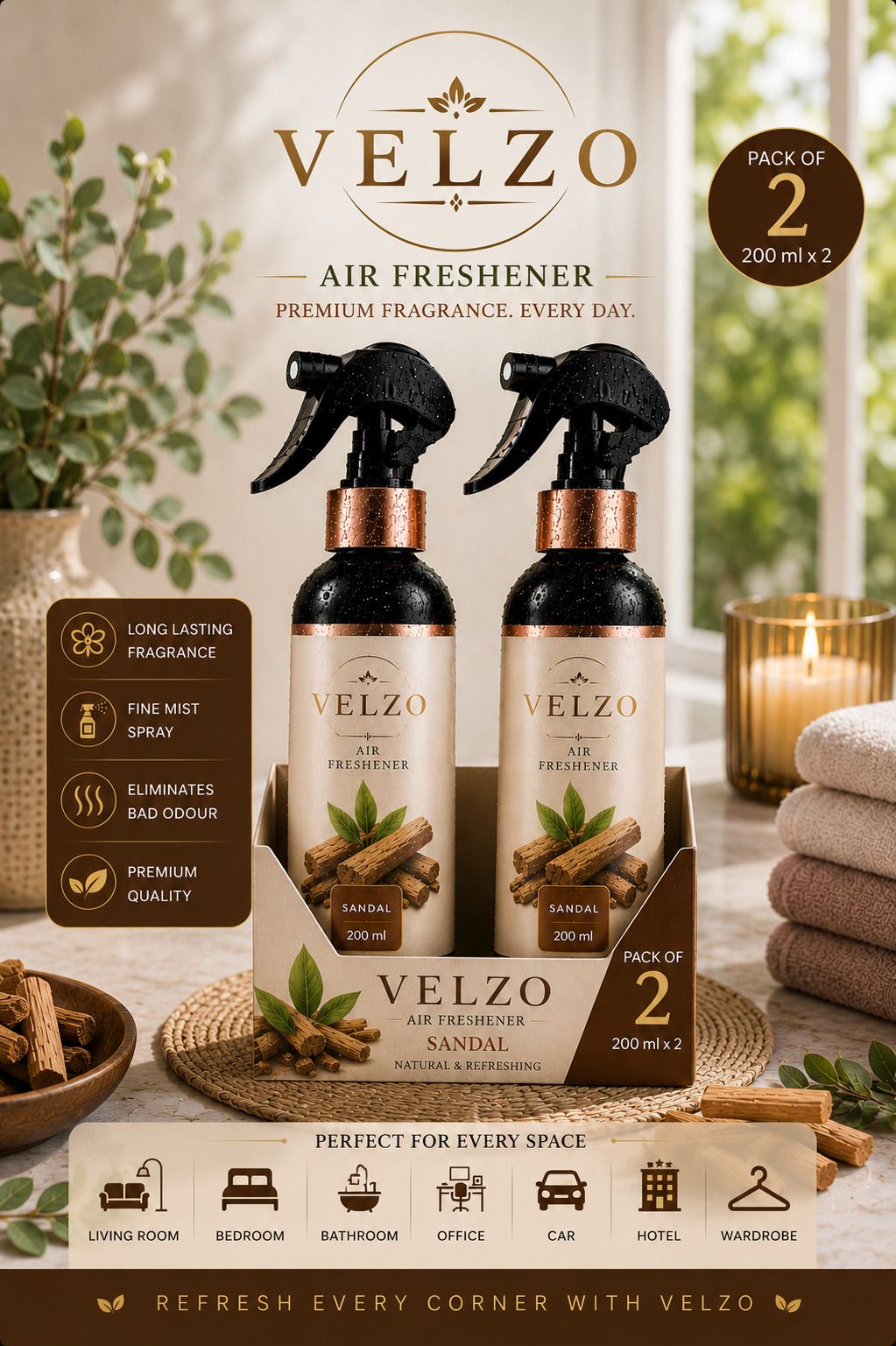 velzo Sandal Spray Air Freshener Car Freshener Room Freshener Bathroom Freshener (Pack Of 2)-picture-11