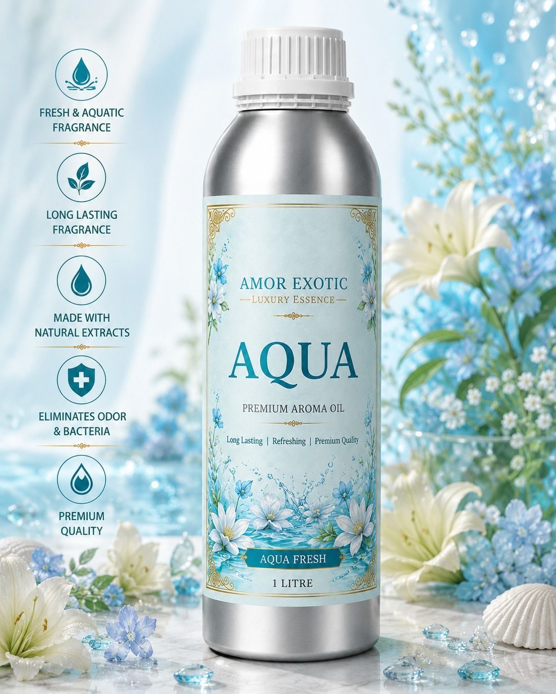 Aqua Aroma Oil Aqua Premium Aroma Oil 1 Litre | Long Lasting Fresh Aquatic Fragrance-image-40