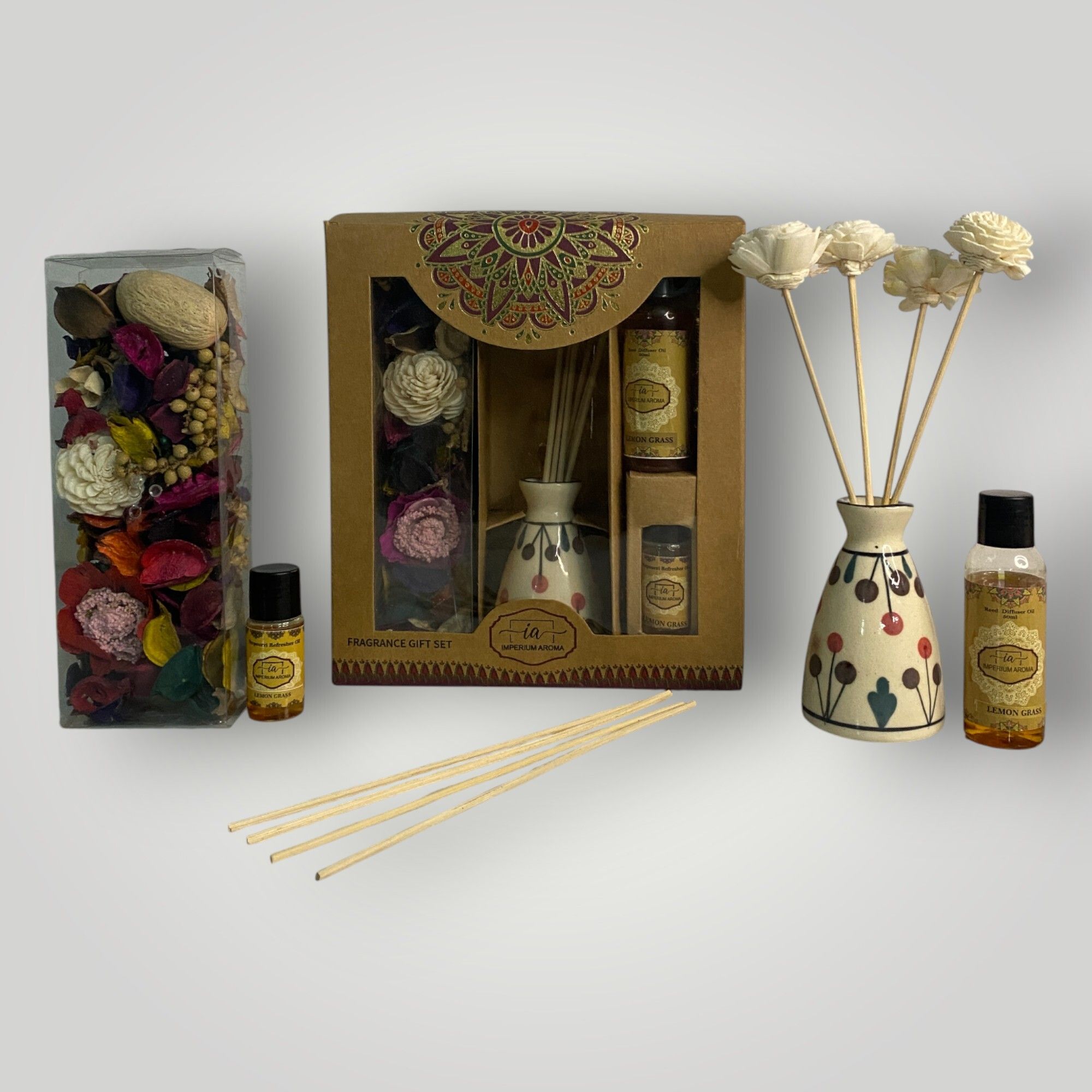 imperium aroma Lemongrass Essential Oil Reed Diffuser | Gift Set | 50 ml Diffuser Set, Potpourri 50 g with 15 ml Floral Oil | 8 Rattan Sticks | Elegant Fragrance for Home & Offices-picture-35
