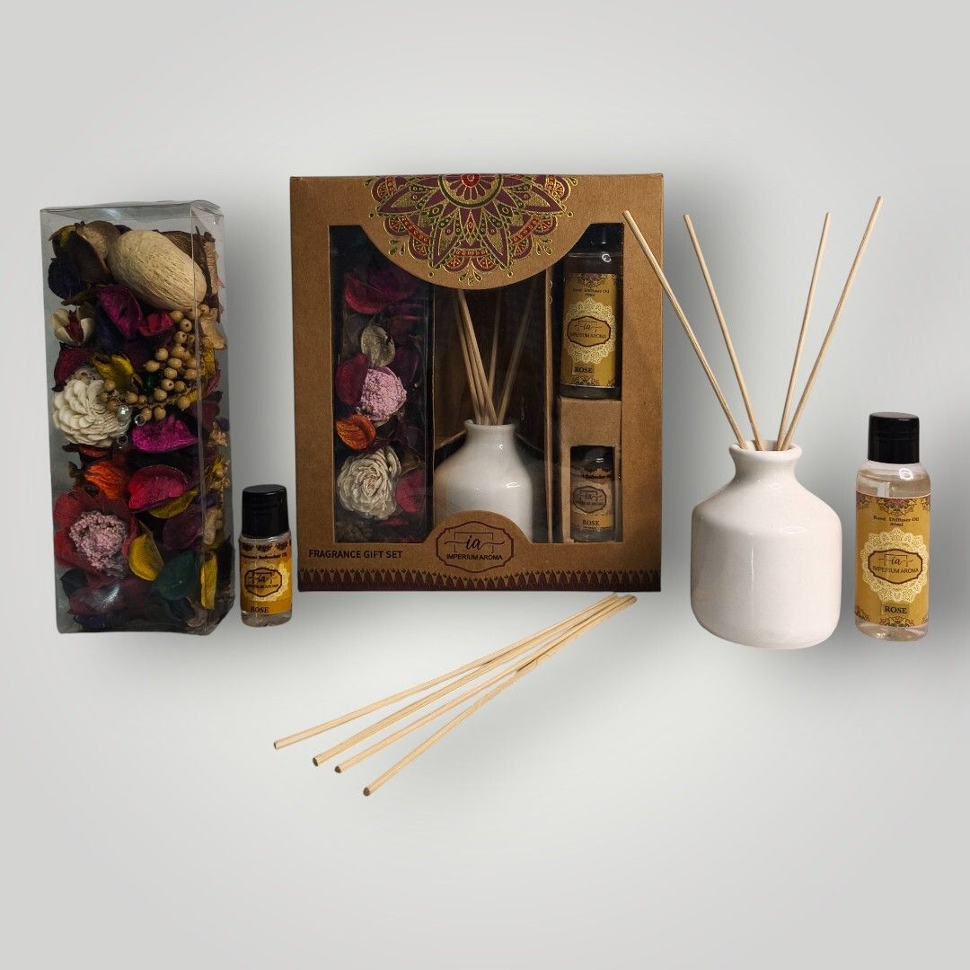 imperium aroma Rose Reed Diffuser Gift Set| 50 ml Oil | Aromatherapy Diffuser, Potpourri 50 g with 15 ml Refresher | 8 Rattan Sticks | Soft Aroma for Home & Offices-picture-25