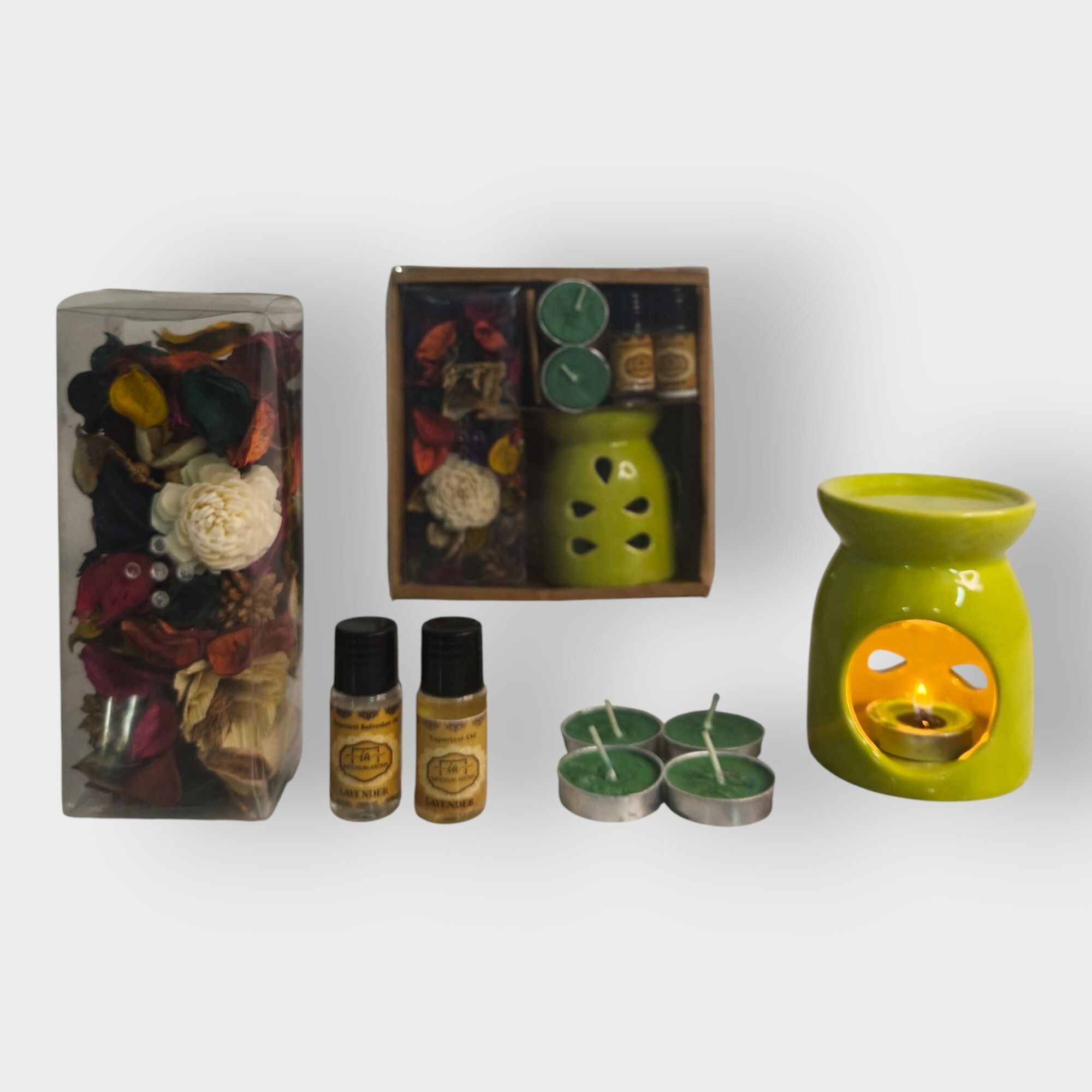 imperium aroma Ceramic Oil Burner Gift Set with Lavender Aroma Oil & 04 Tealight Candle Diffuser, Potpourri 50g | Lavender Potpourri Refresher Oil 15 ml | for Relaxing Floral Ambience-picture-43