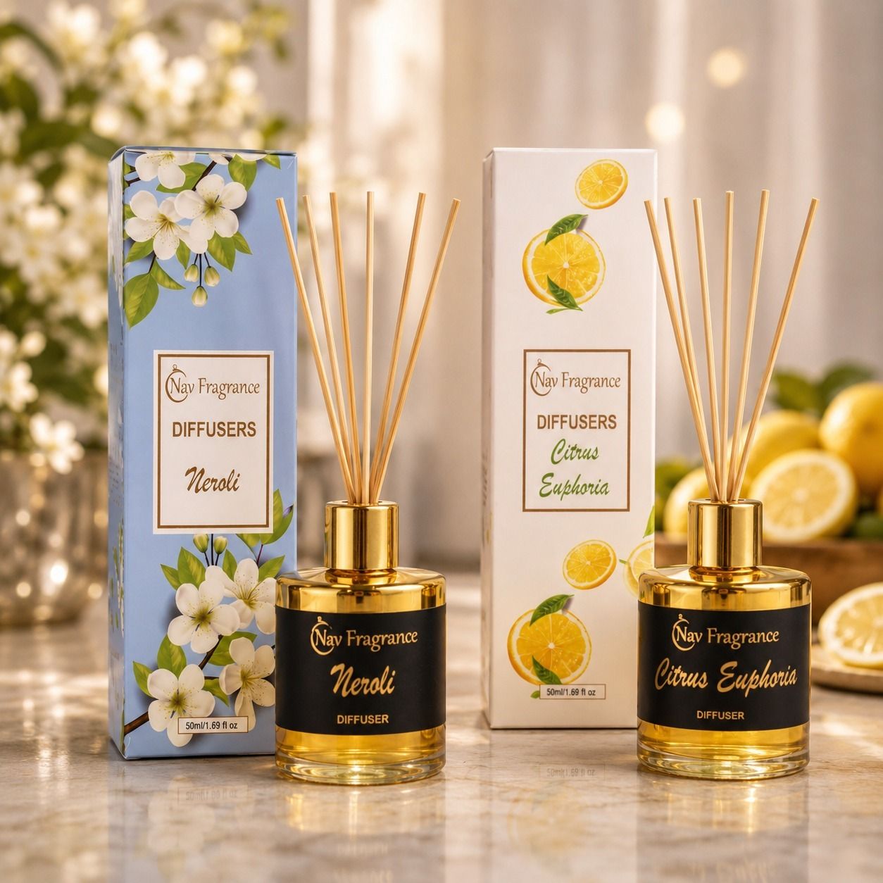 Neroli, Citrus Euphoria Diffuser Set Reed Diffuser Combo Pack of 2 | Premium Aroma Diffuser Set | 50ml Each-image-17