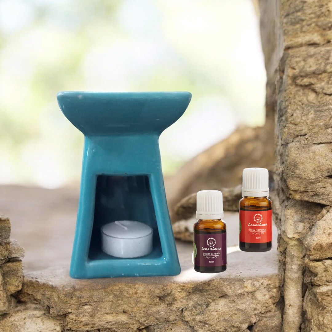 asian aura Oil/Candle Green Diffuser for Home Fragrance with 1 T-Light & 2 10ml Aroma Oil Diffuser Set-picture-14