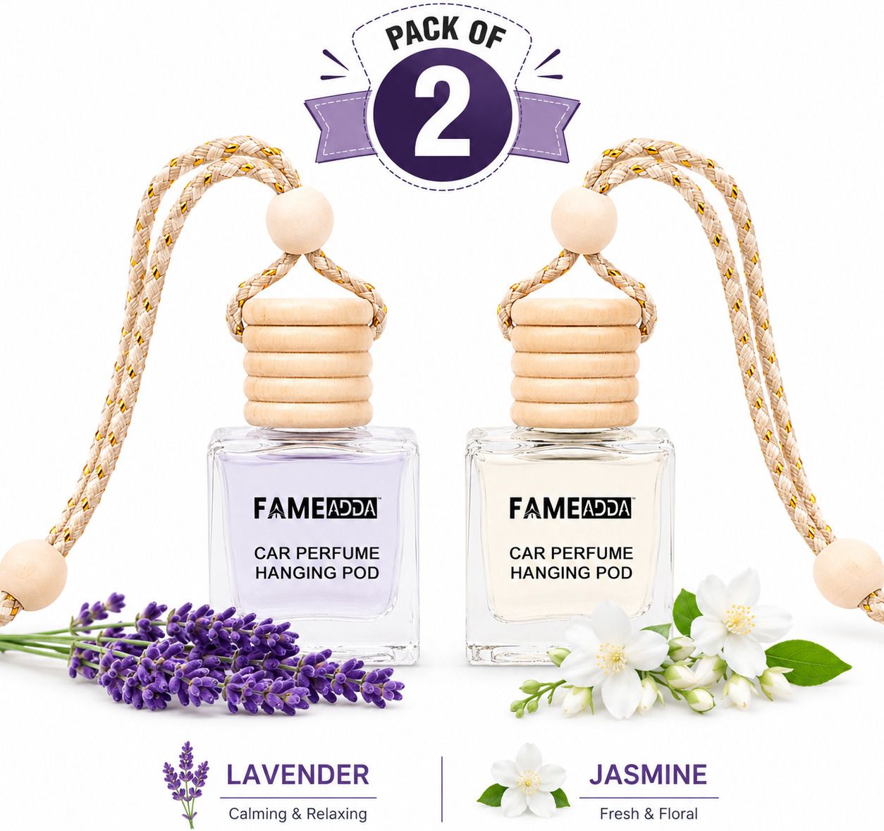 fameadda 10 Ml Each Lavender & Jasmine Pack Of 2 Car Freshener Diffuser | Luxury Car Air Freshener | Refill Car Hanging Perfume | Long Lasting Car Fragrance | Premium Car Freshener Hanging Pod | Car Perfume for All Car Interior Accessories-picture-25
