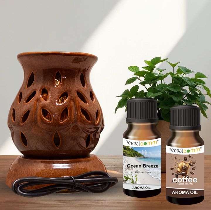 Electric Diffuser Brown Perfect for Essential Oils, Spa, Diwali Gifting Diffuser Set S2 Premium Electric Ceramic Aroma Diffuser With 2 Scented Oil 15ml Each-image-14
