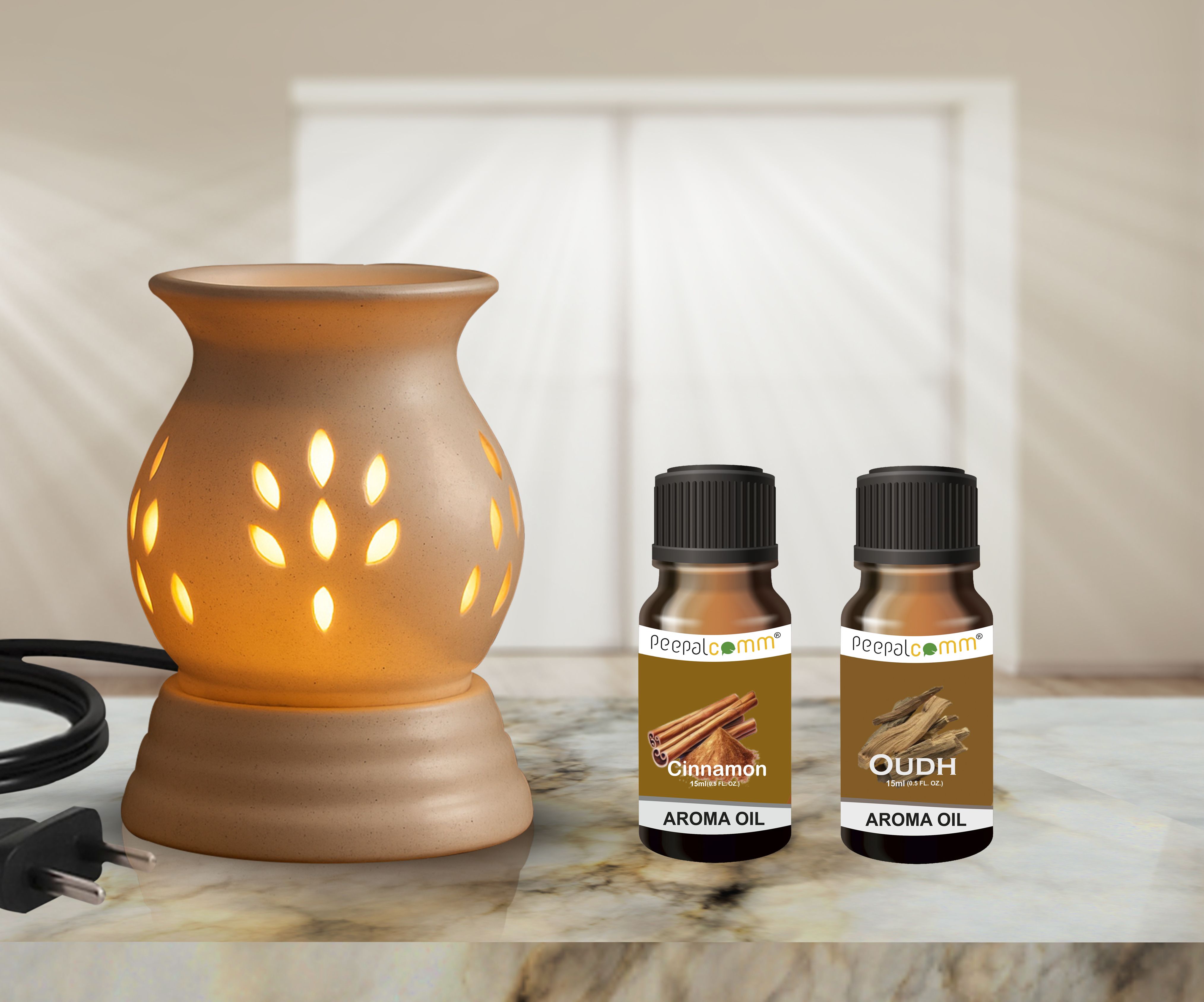 White Ceramic Aroma Oil Electric Diffuser, Burner, Night lamp Aroma Oil Perfect for Essential Oils, Spa, Diwali Gifting ( Oudh Cinnamon 15ml each )-image-21