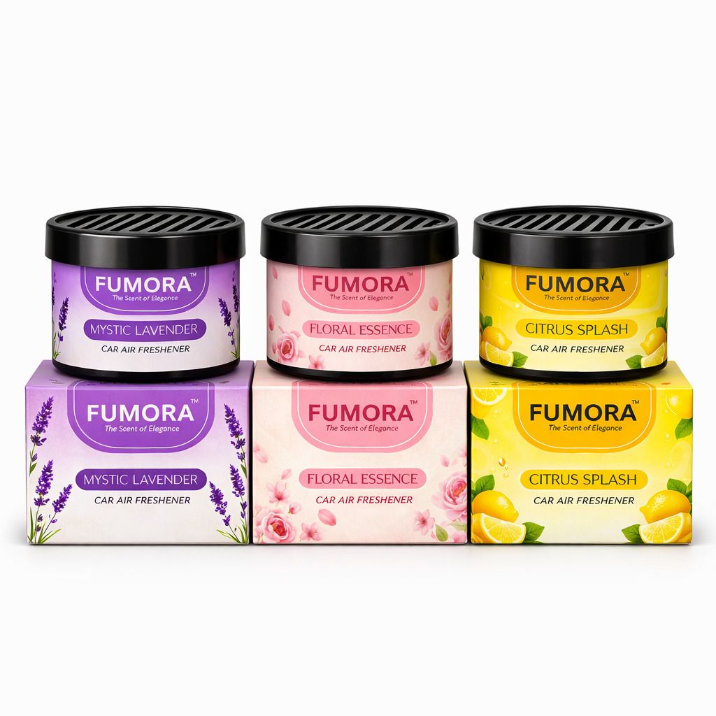 fumora Mystic Lavender, Citrus Splash and Floral Essence Car Gel Air Freshener Diffuser Set | Long Lasting Car Fragrance | Premium Car Perfume Gel | Car Accessories Interior | Odour Eliminator-picture-20