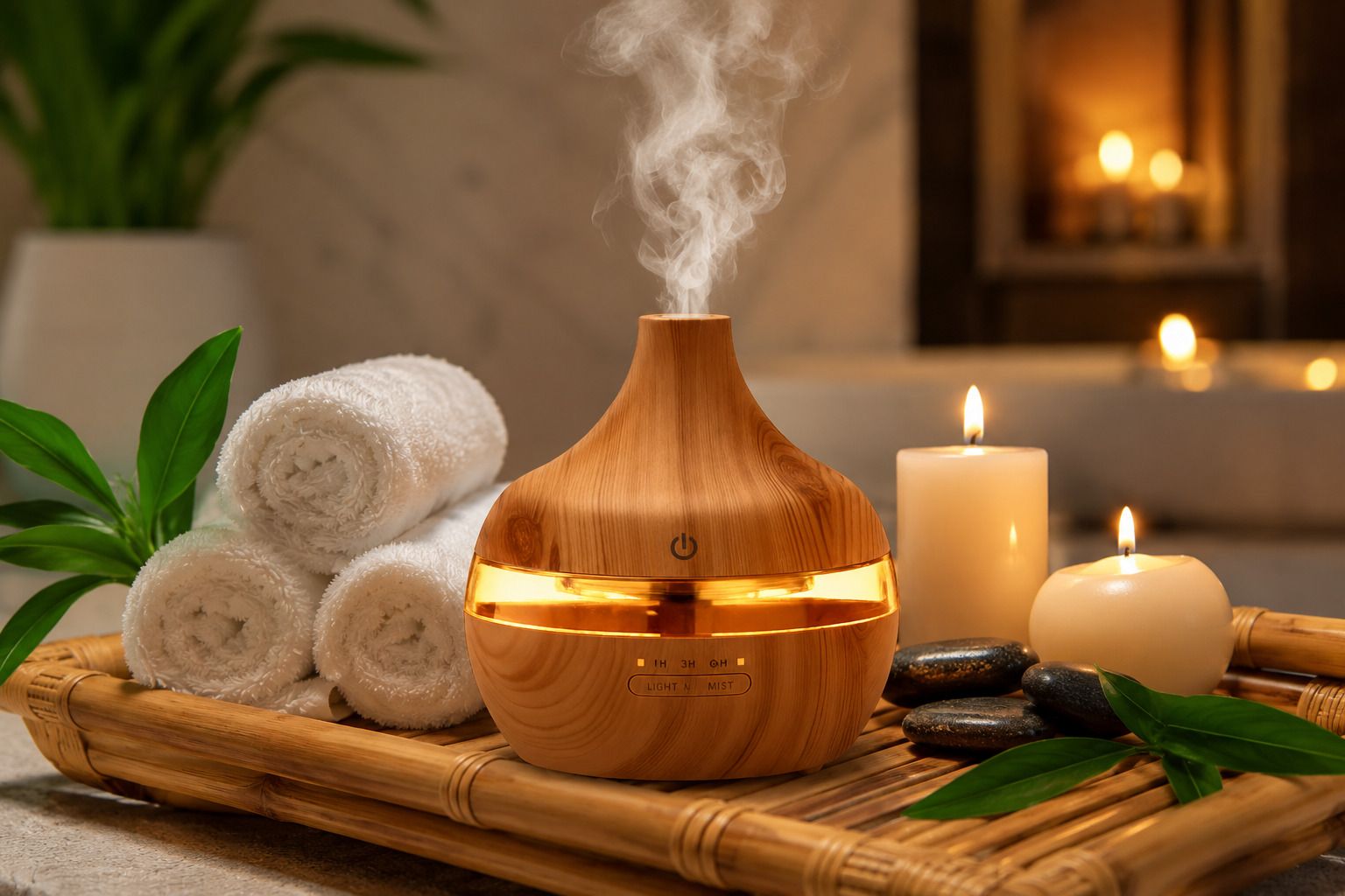 Humidifier-Wood Diffuser Set Pure Aroma Atomization Wooden Finish Humidifier & Essential Oil Diffuser with LED Light | Ultrasonic Cool Mist Aroma Diffuser for Home, Office & Bedroom-image-37