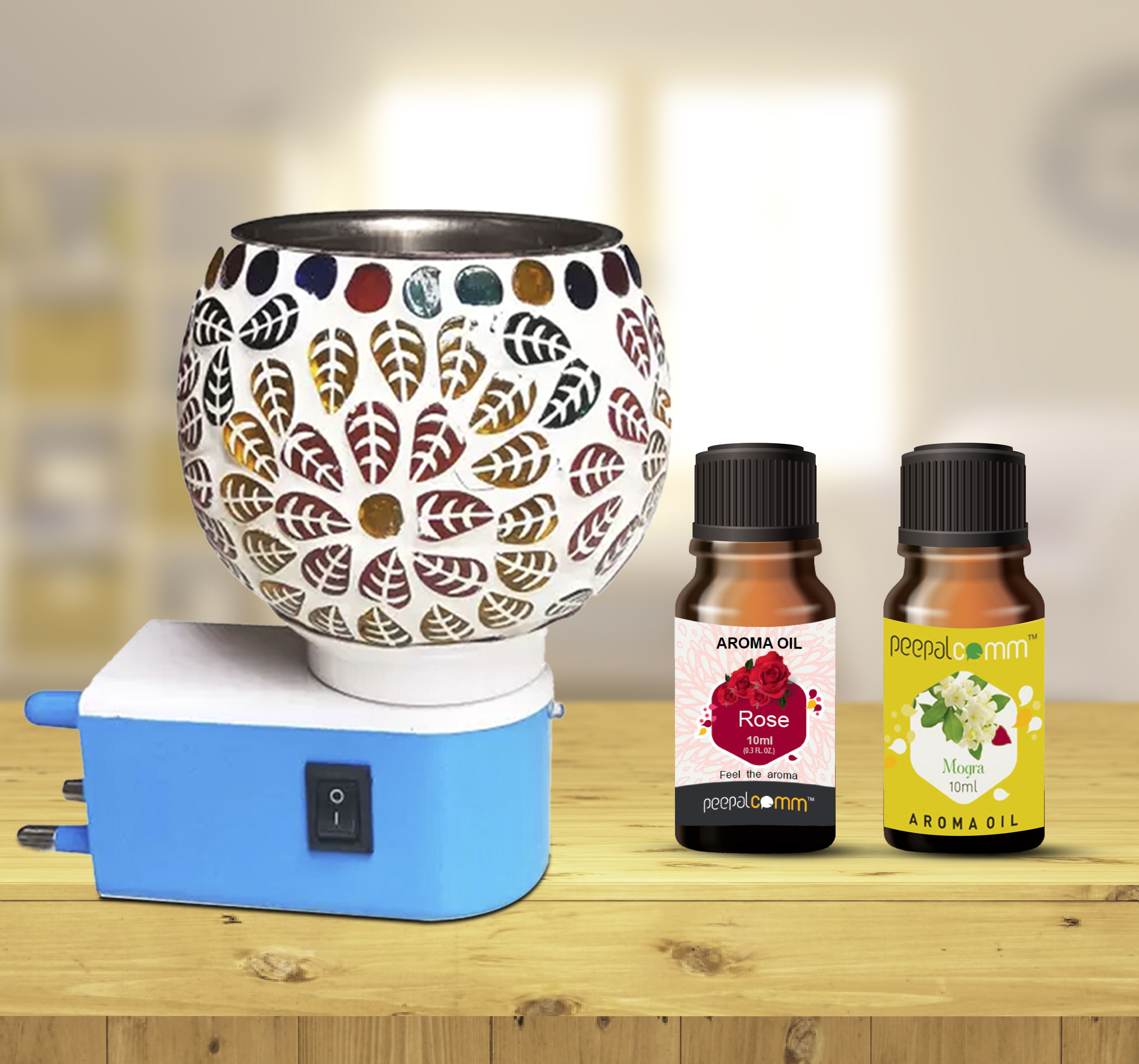 Home Scented Ceramic Electric Burner Lamp+2 Rose & Mogra (10ml Each ) Aroma Oil, Diffuser Set, Refill-image-17