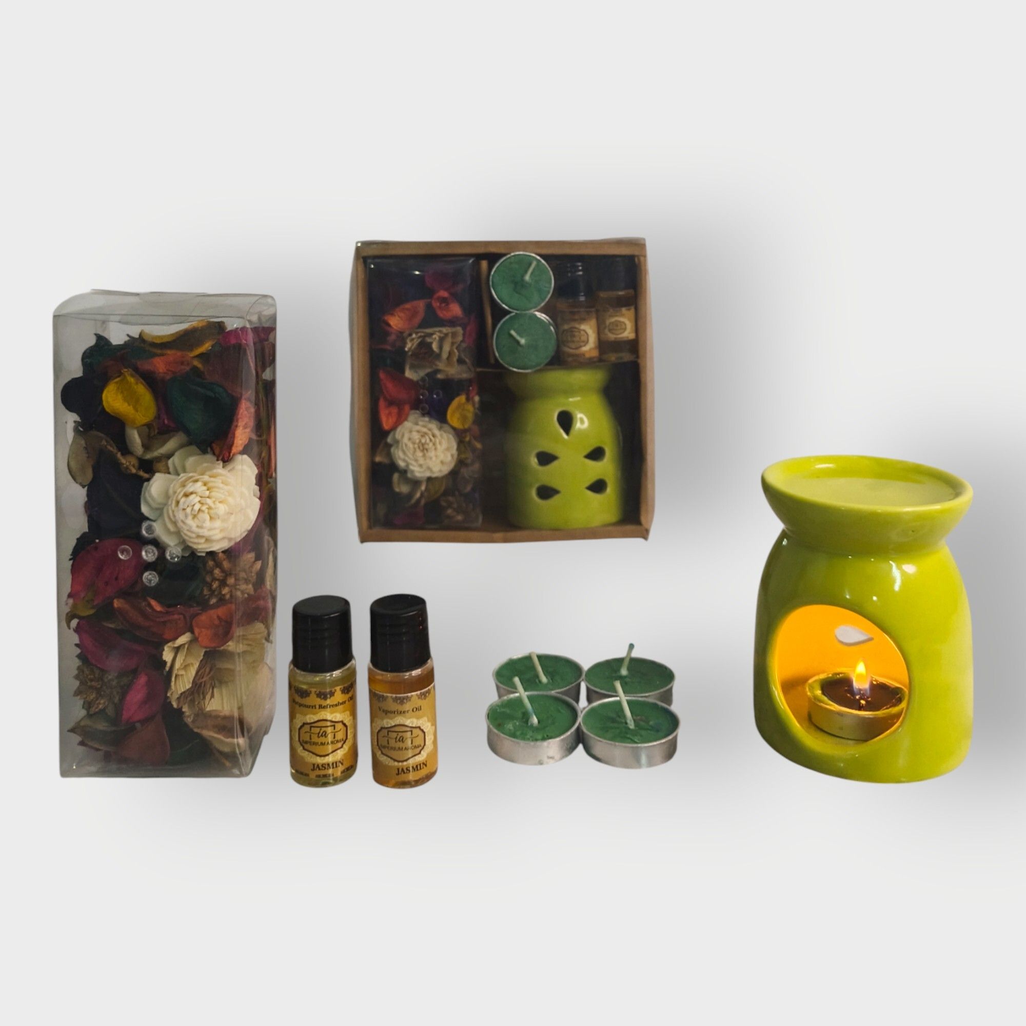 imperium aroma Ceramic Oil Burner Gift Set with Jasmine Aroma Oil & 04 Tealight Candles Diffuser, Potpourri 50g | Jasmine Potpourri Refresher Oil 15 ml | for Relaxing Floral Ambience-picture-44