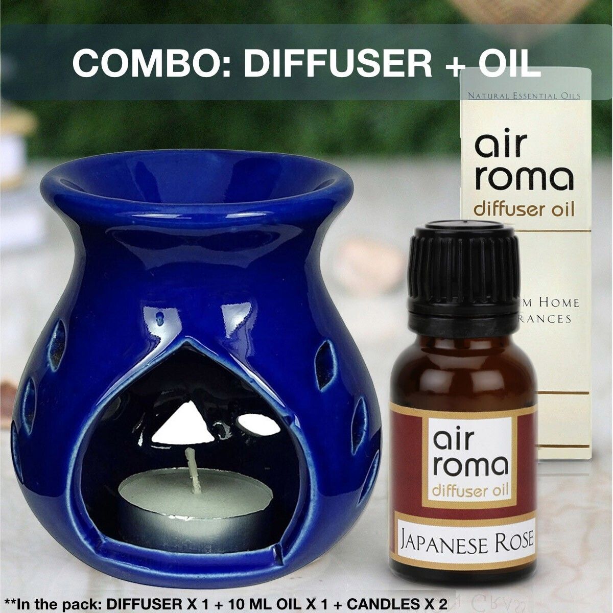 Aroma Oil Burner Set Blue (Free 2 Tea Light Candles & 10 ml Japanese Rose Oil) Diffuser, Diffuser Set, Aroma Oil-image-10