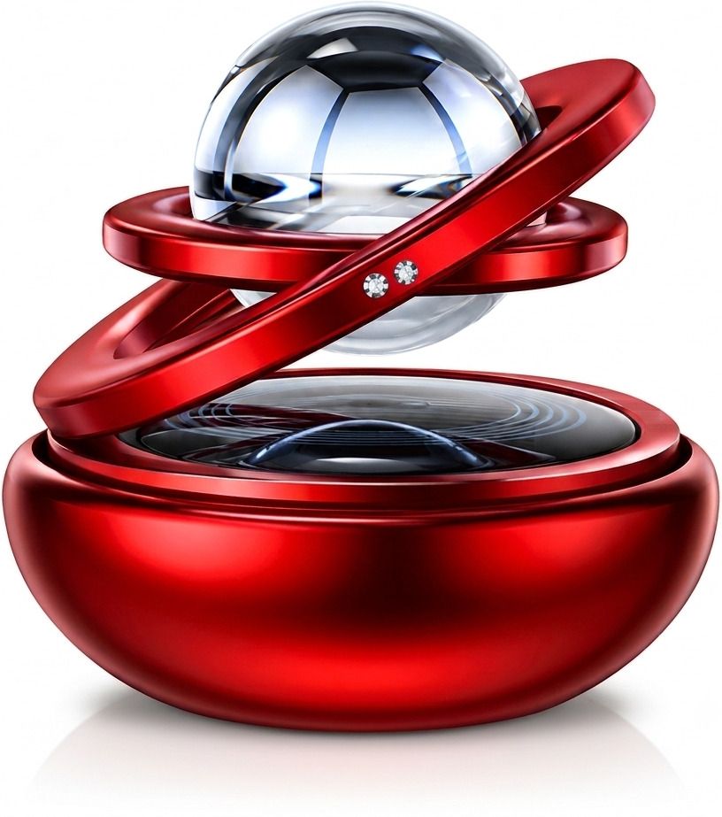 Orange Diffuser Solar Powered Car Air Freshner 360 Degree Rotating Double Ring (Red)-image-25