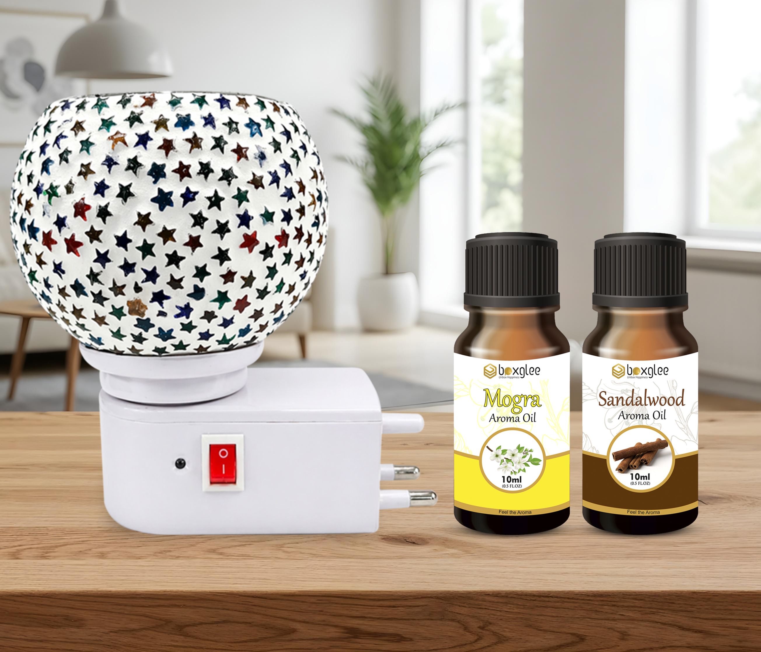 Multifragrance Diffuser Set Night Lamp Kapoor Dani with Mogra + Sandalwood Oil 10ML for Home,Office Decor A9-image-8