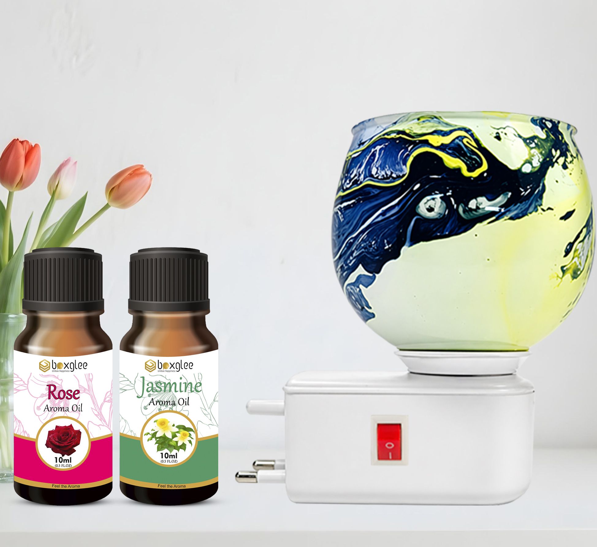 Multifragrance Diffuser Set Decorative Green Marble Kapoor Dani with Rose Jasmine Oil 10ml for Home Office Spa A109-image-18
