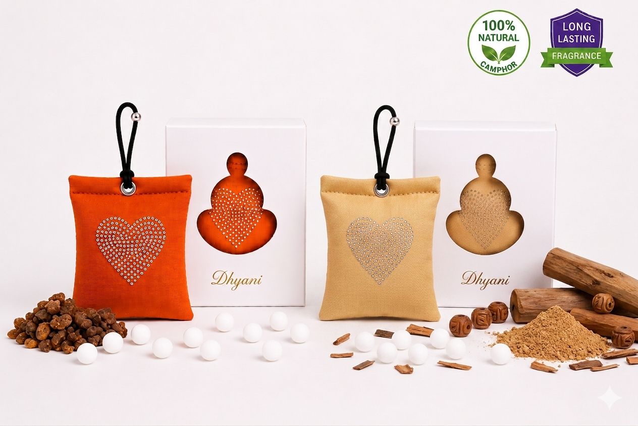 dhyani Refreshing Kasturi & Sandalwood fragrance with camphor freshness Potpourri Natural Camphor Hanging Air Freshener Bags for Car, Home, Wardrobe, Bathroom & Office -Mosquito - Insect Repellent - Heart Shape Daimond Fabric Bag Pack Of 2 (2 x 1 Units)-picture-16