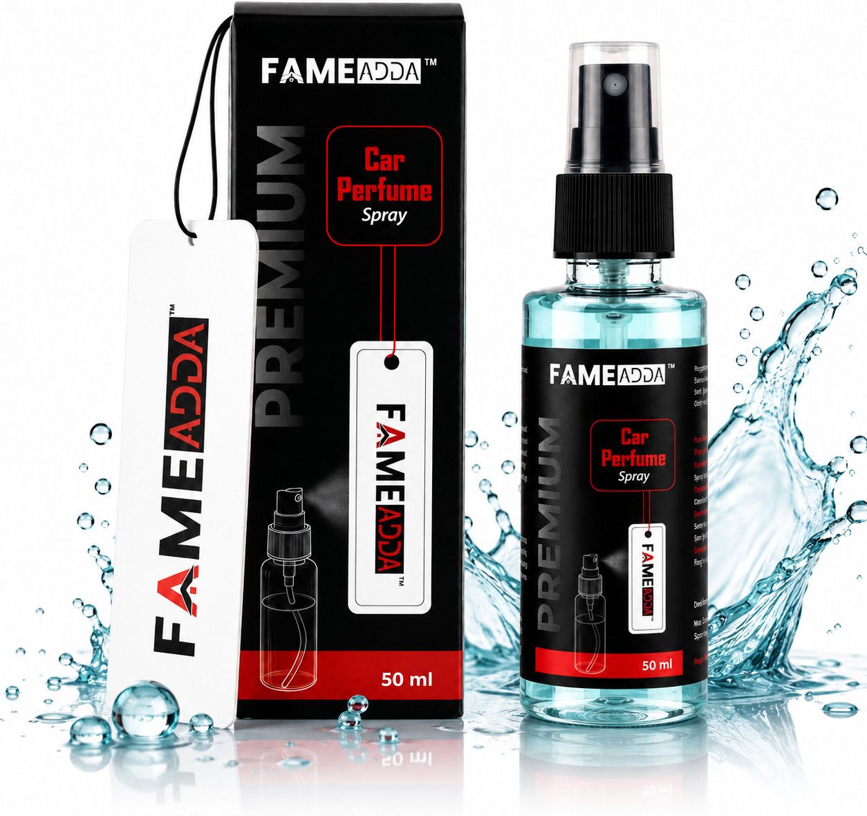 fameadda Aqua Spray Premium Car Perfume Luxury Spray 50 ML with Hanging Card/Travel Friendly Car Air fresheners 350+ Sprays/Car accessories interior/Eliminates Bad Odour for Car, Office & Home-picture-22