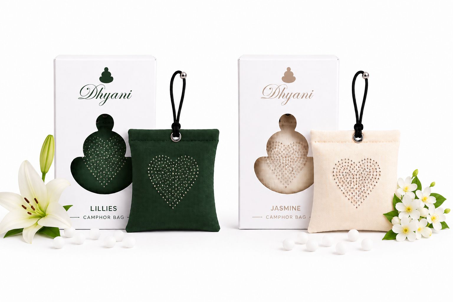dhyani Refreshing Jasmine & Lillies fragrance with camphor freshness Potpourri Natural Camphor Hanging Air Freshener Bags for Car, Home, Wardrobe, Bathroom & Office -Mosquito - Insect Repellent - Heart Shape Daimond Fabric Bag Pack Of 2 (2 x 1 Units)-picture-12
