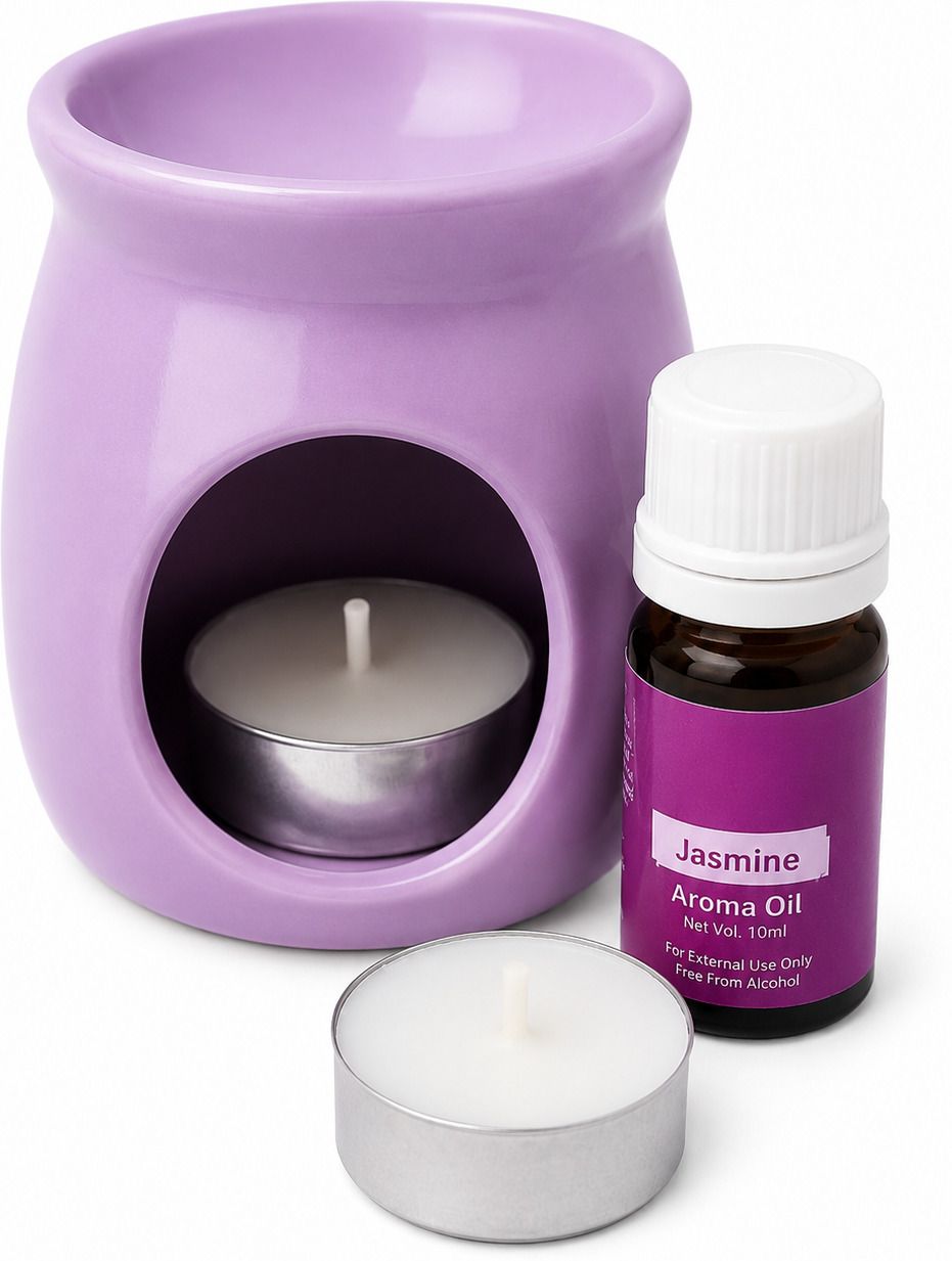 uinqueprintwala Jasmine Aroma Oil Aroma Oil Burner Diffuser Set with Jasmine Fragrance Oil and Tealight Candles-picture-12