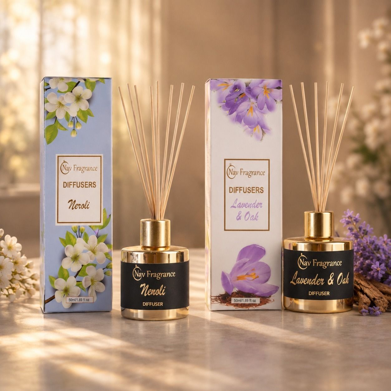 navfragrance Neroli, Lavender & Oak Diffuser Set Reed Diffuser Combo Pack of 2 | Premium Aroma Diffuser Set | 50ml Each-picture-17
