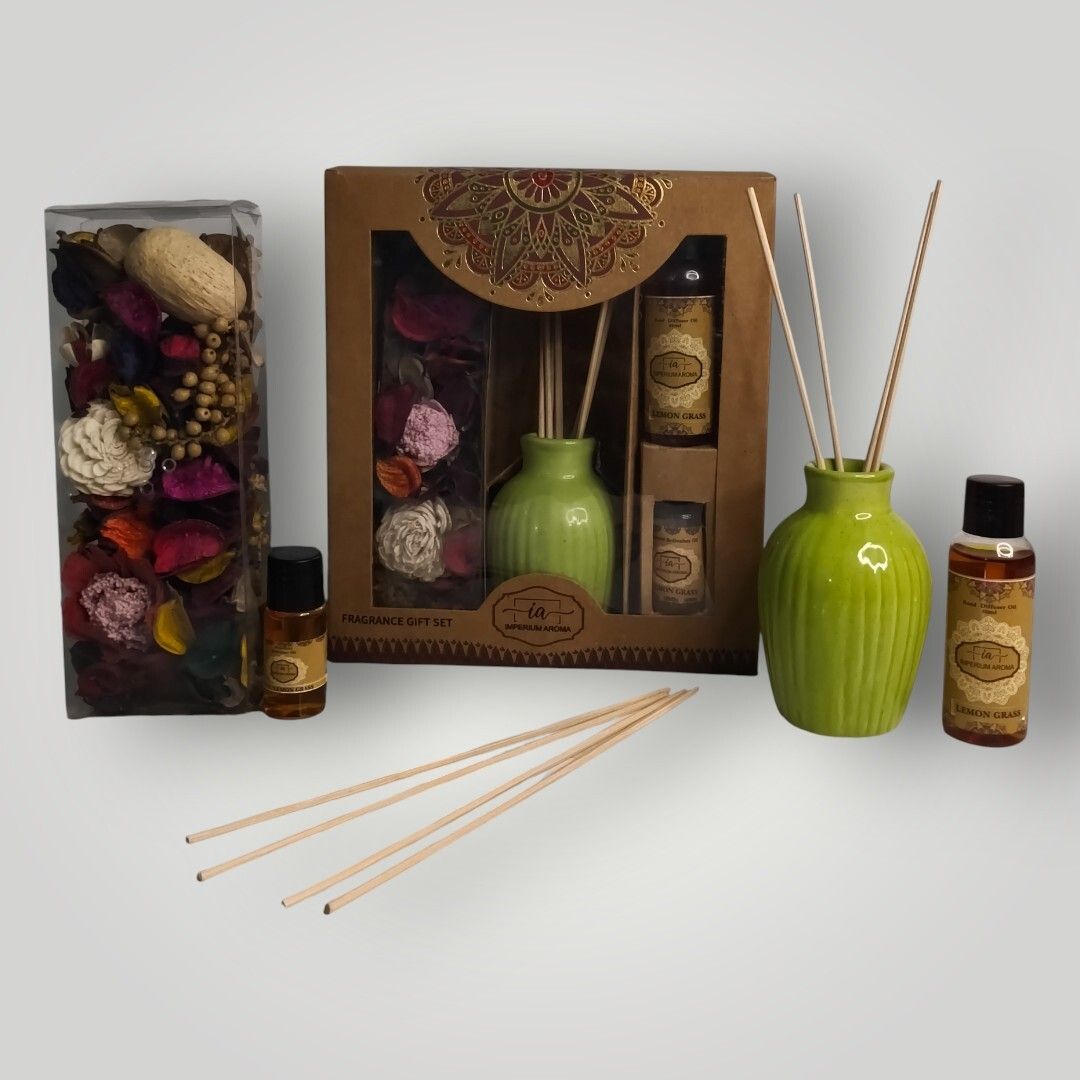imperium aroma Ceramic Reed Diffuser | 50 ml Lemongrass Diffuser Set, Potpourri 50 g with 15 ml Oil | 8 Rattan Sticks | Refreshing Fragrance for Home & Offices-picture-10