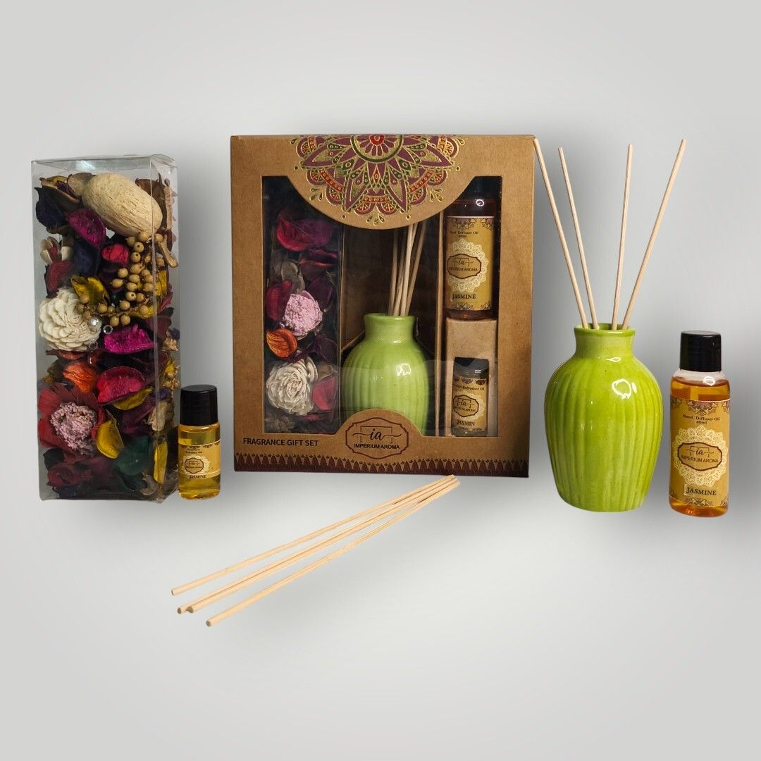 imperium aroma Ceramic Reed Diffuser | 50 ml Jasmine Diffuser Set, Potpourri 50 g with 15 ml Oil | 8 Rattan Sticks | Refreshing Fragrance for Home & Offices-picture-24