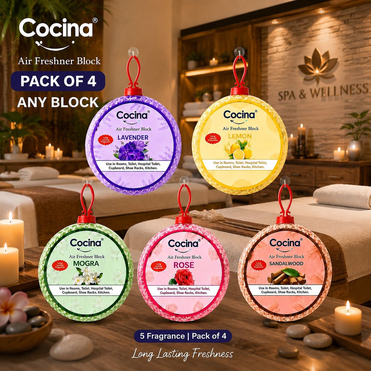 cocina air Lavender, rose, mogra, Lemon, sandalwood Blocks Experience long Lasting Freshness-picture-16