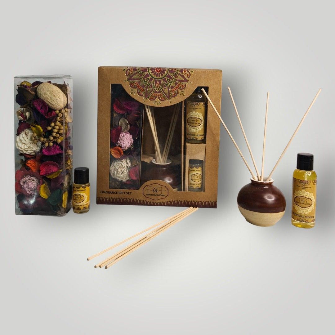 imperium aroma Tropical Sunset Reed Diffuser | 50 ml Essential oil | Ceramic Diffuser Set, Potpourri 50 g with 15 ml Aroma Oil | 8 Sticks | Pleasant Scent for Bedroom, Livingroom & Offices-picture-19