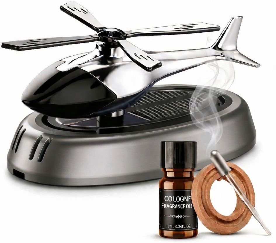 Cologne Diffuser Solar Helicopter Car Air Freshener Dashboard (Grey)-image-9
